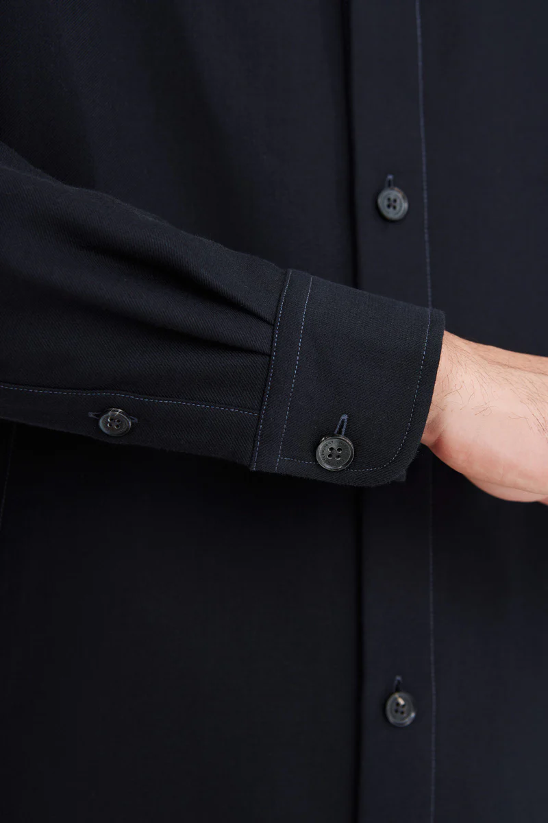 Brushed Contrast Stitch Shirt Jacket | Black BKFD01 - Image 3