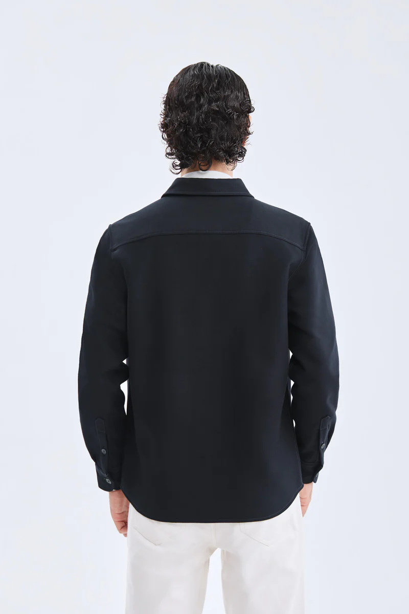 Brushed Contrast Stitch Shirt Jacket | Black BKFD01 - Image 4
