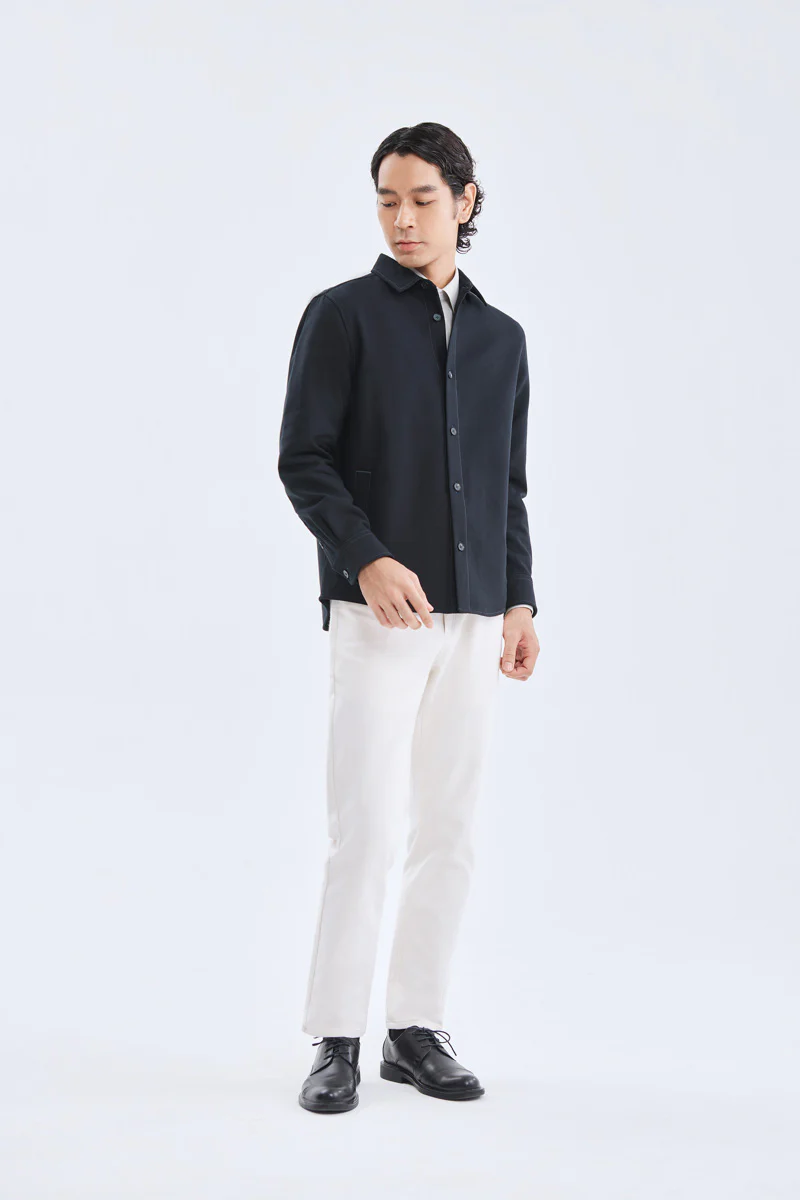 Brushed Contrast Stitch Shirt Jacket | Black BKFD01 - Image 5
