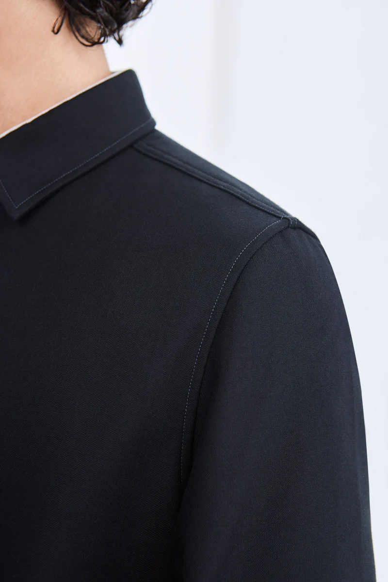 Brushed Contrast Stitch Shirt Jacket | Black BKFD01 - Image 7