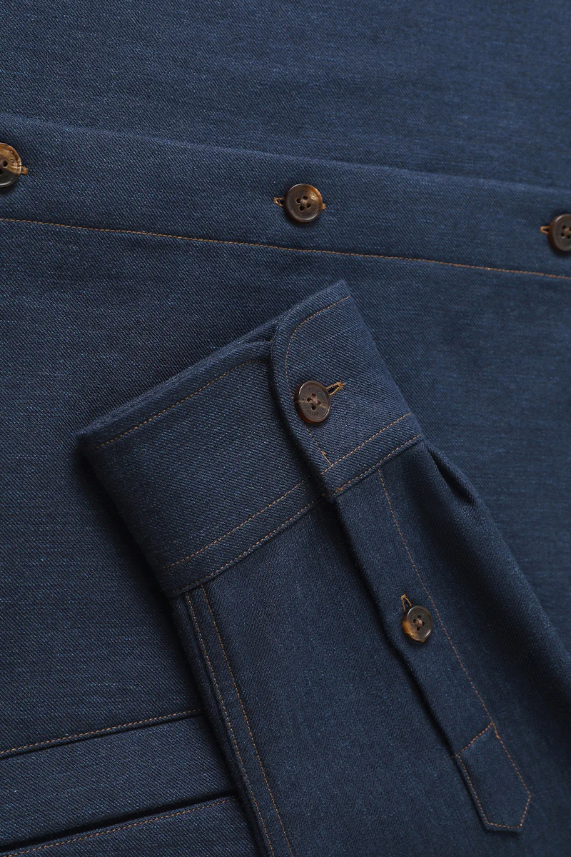 Brushed Contrast Stitch Shirt Jacket | Navy 30193N - Image 11