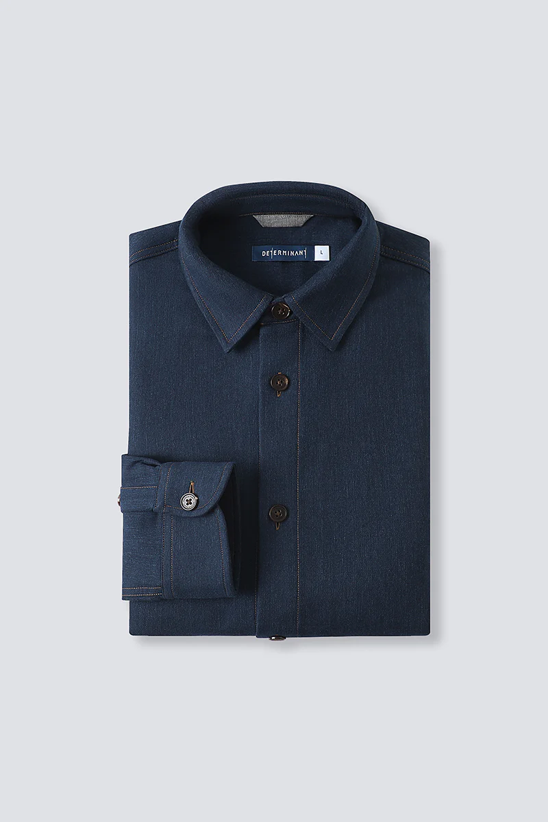 Brushed Contrast Stitch Shirt Jacket | Navy 30193N - Image 14