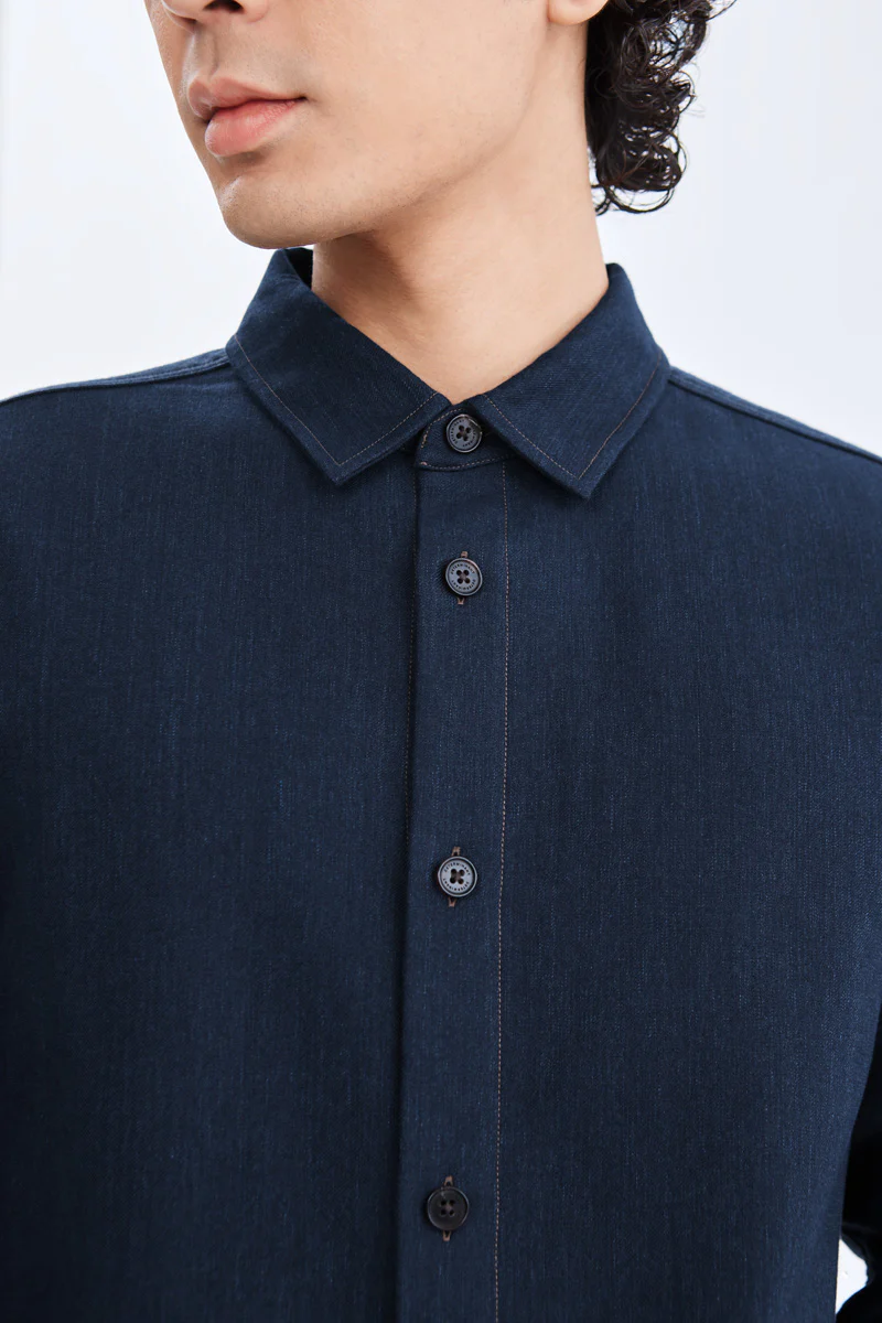 Brushed Contrast Stitch Shirt Jacket | Navy 30193N - Image 2