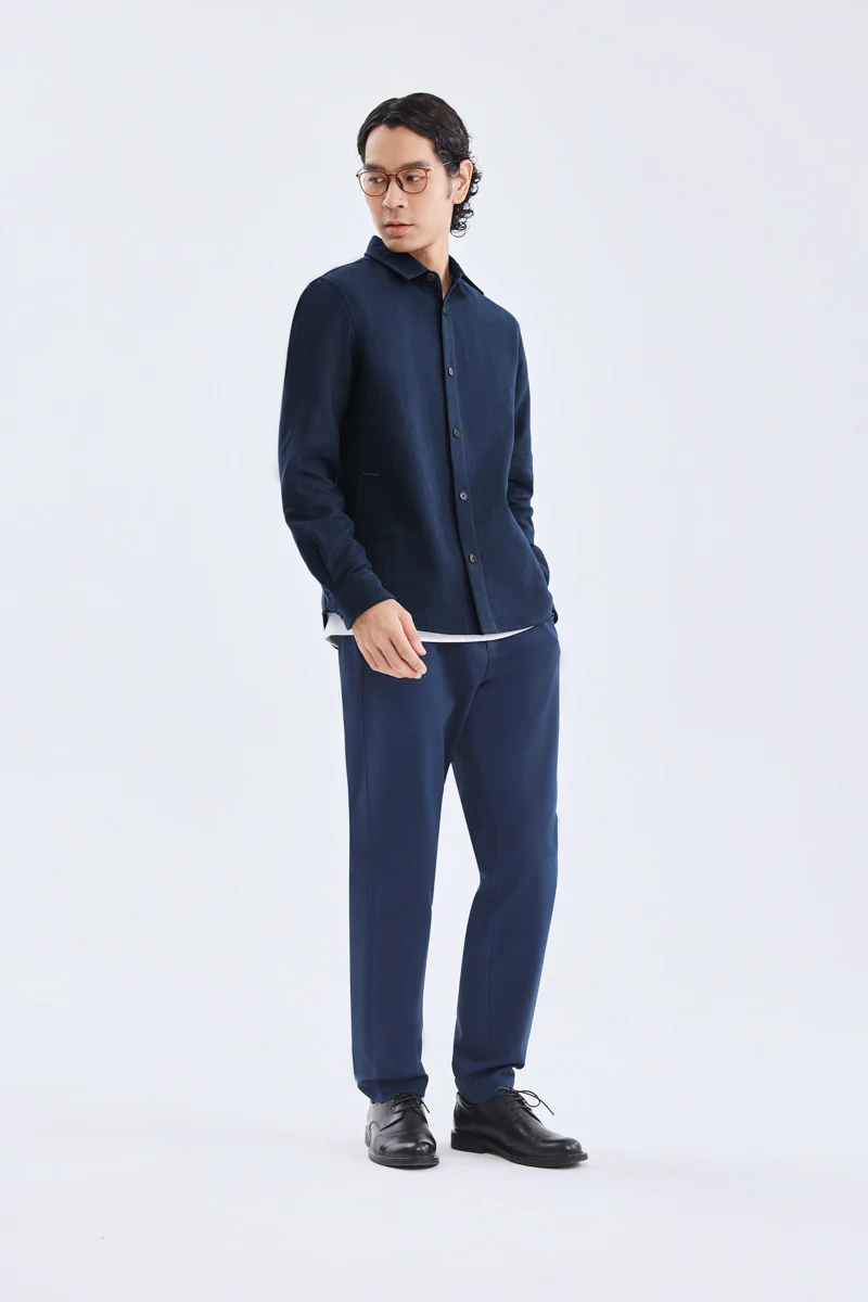 Brushed Contrast Stitch Shirt Jacket | Navy 30193N - Image 3