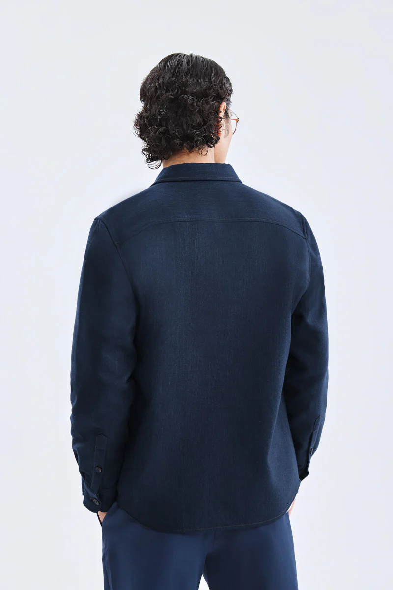 Brushed Contrast Stitch Shirt Jacket | Navy 30193N - Image 4