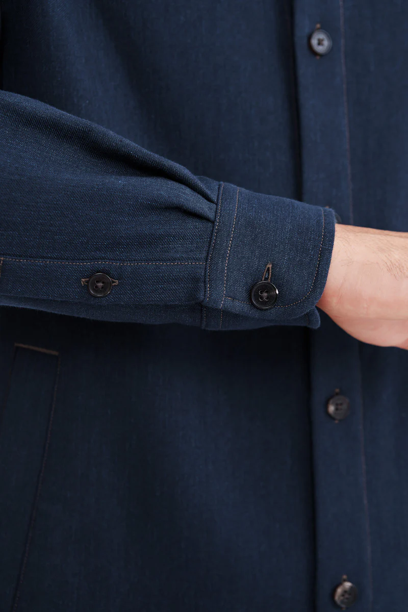 Brushed Contrast Stitch Shirt Jacket | Navy 30193N - Image 5