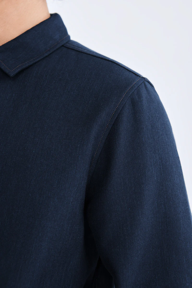 Brushed Contrast Stitch Shirt Jacket | Navy 30193N - Image 6