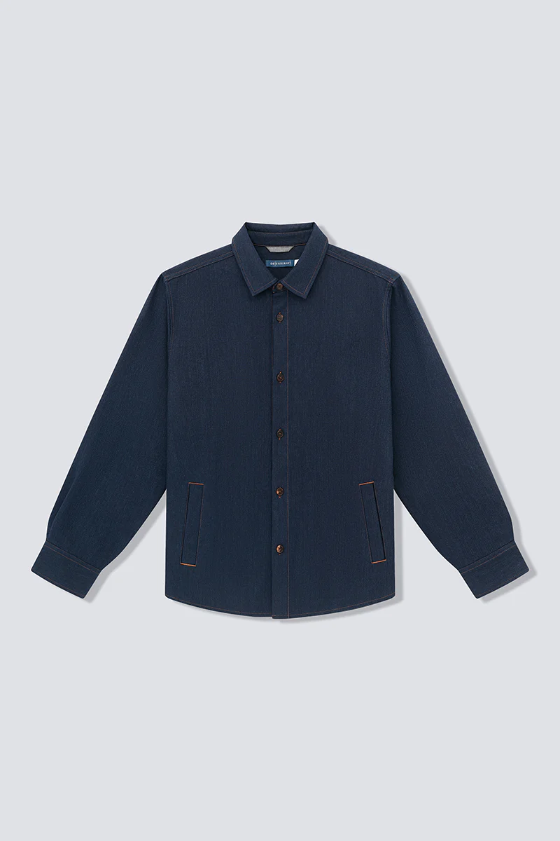Brushed Contrast Stitch Shirt Jacket | Navy 30193N - Image 7