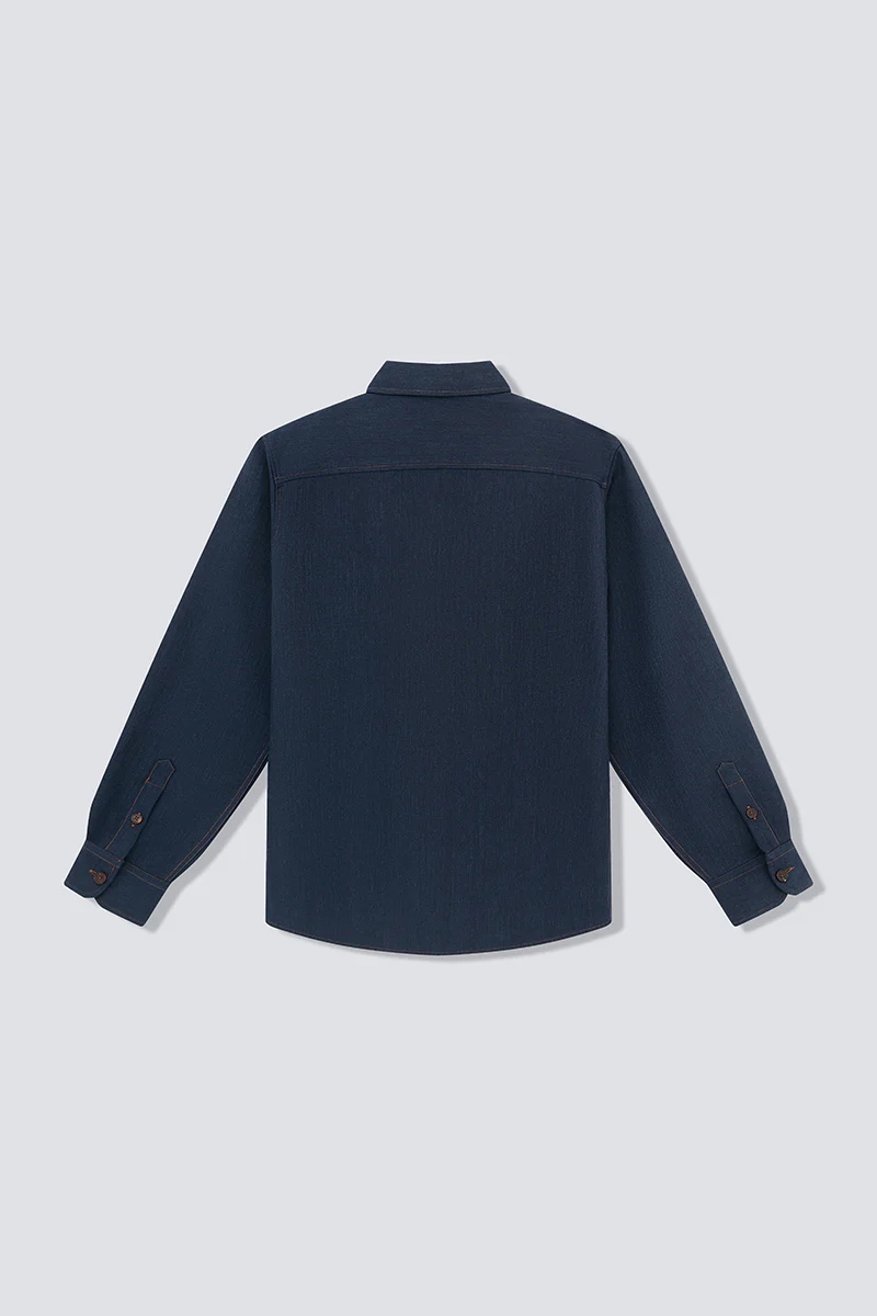 Brushed Contrast Stitch Shirt Jacket | Navy 30193N - Image 8