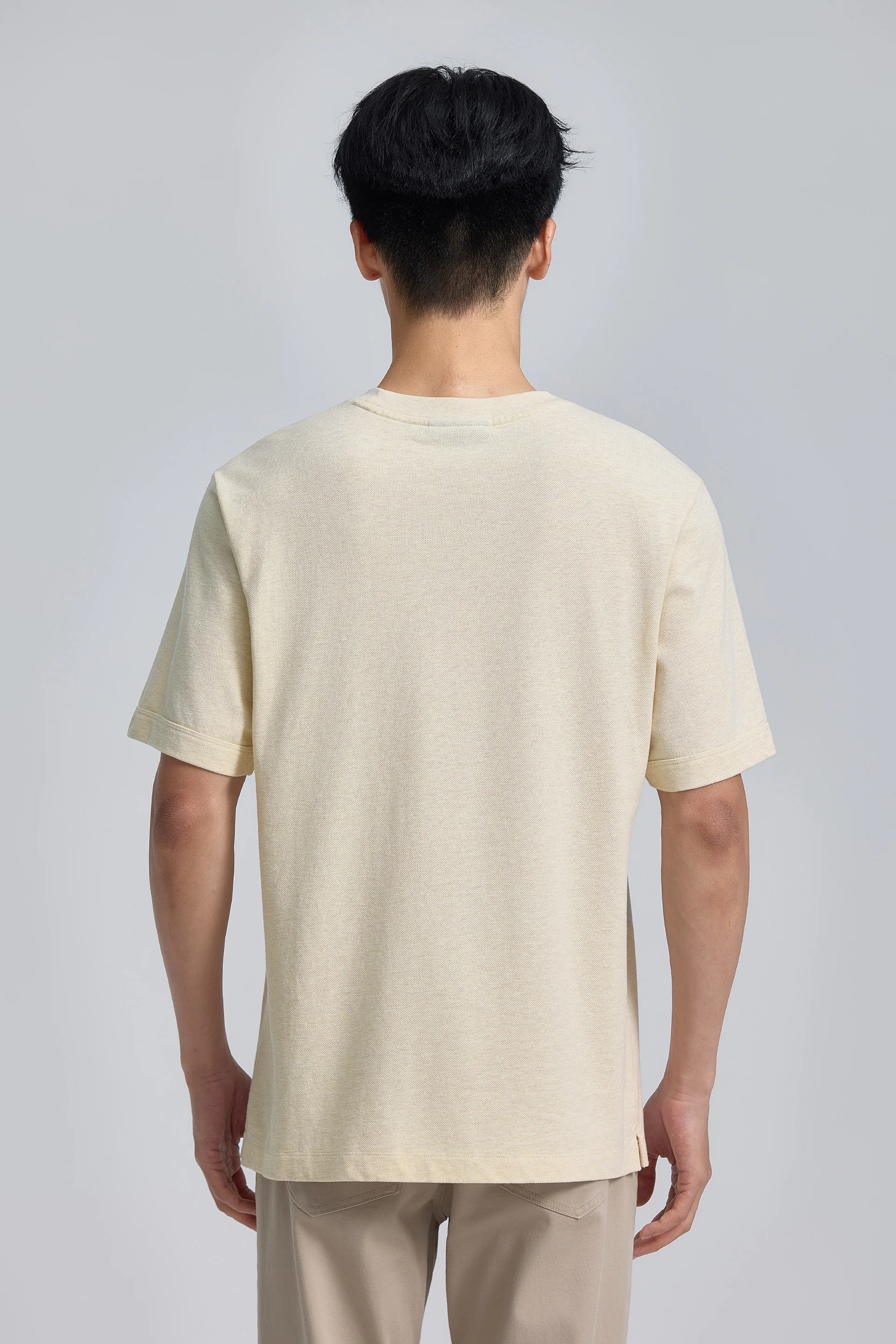 Cotton-Hemp Crew Neck T-Shirt | Heather Light Khaki EQ4025 - Image 3