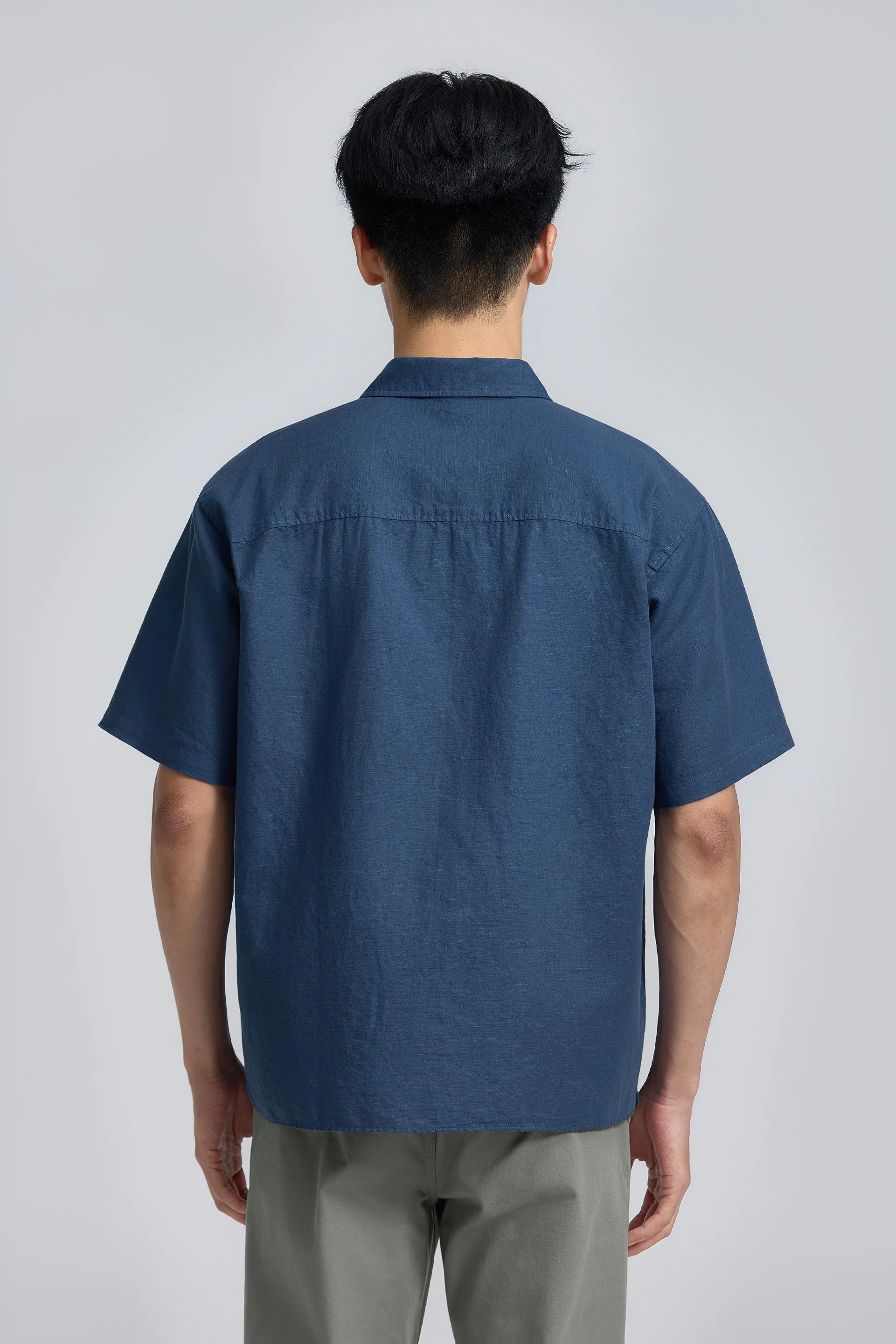 Cotton-Linen Short Sleeve Casual Shirt | Ensign Blue 25485N - Image 3