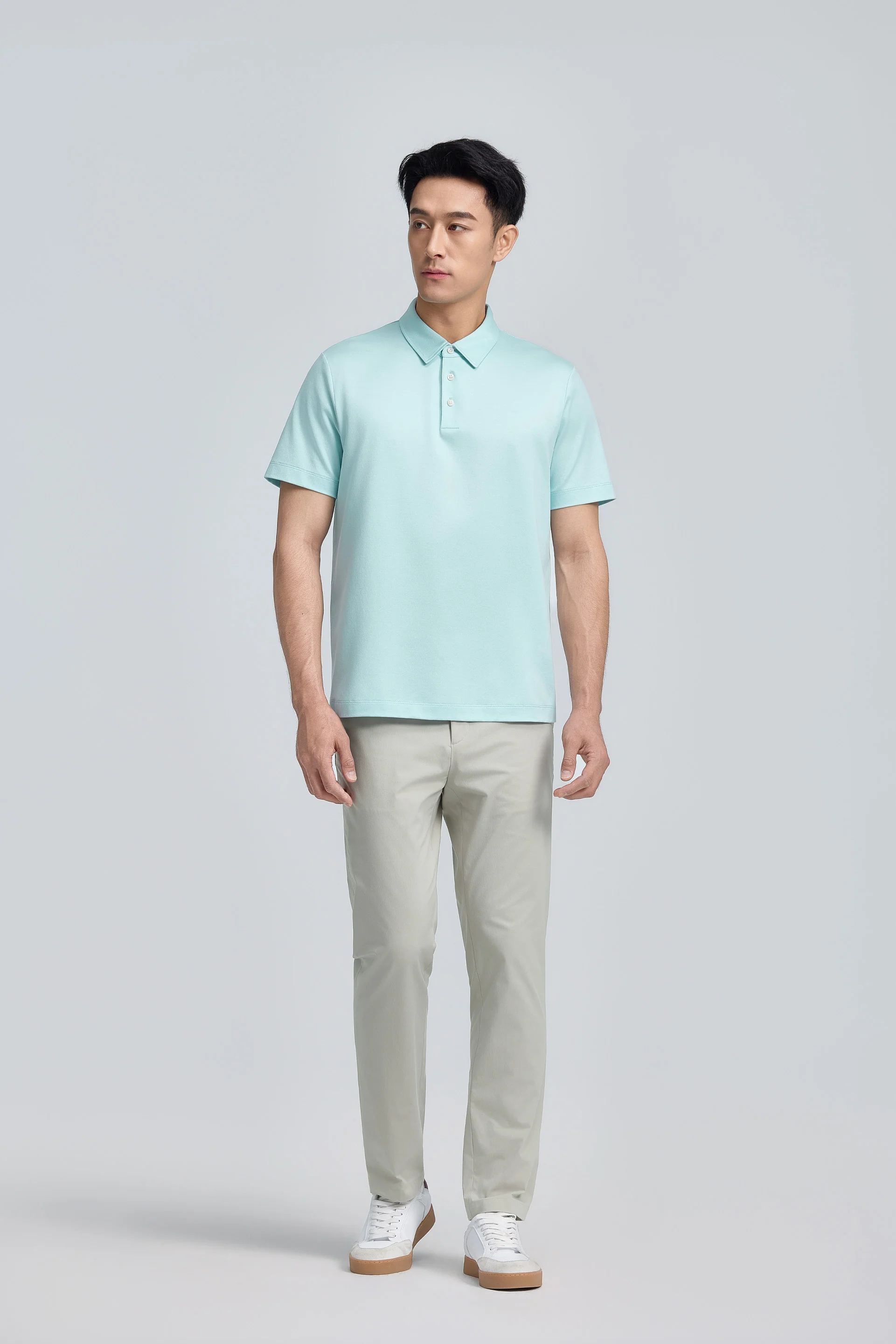 Cotton-Silk Jacquard Polo | Iced Aqua PT5410 - Image 3