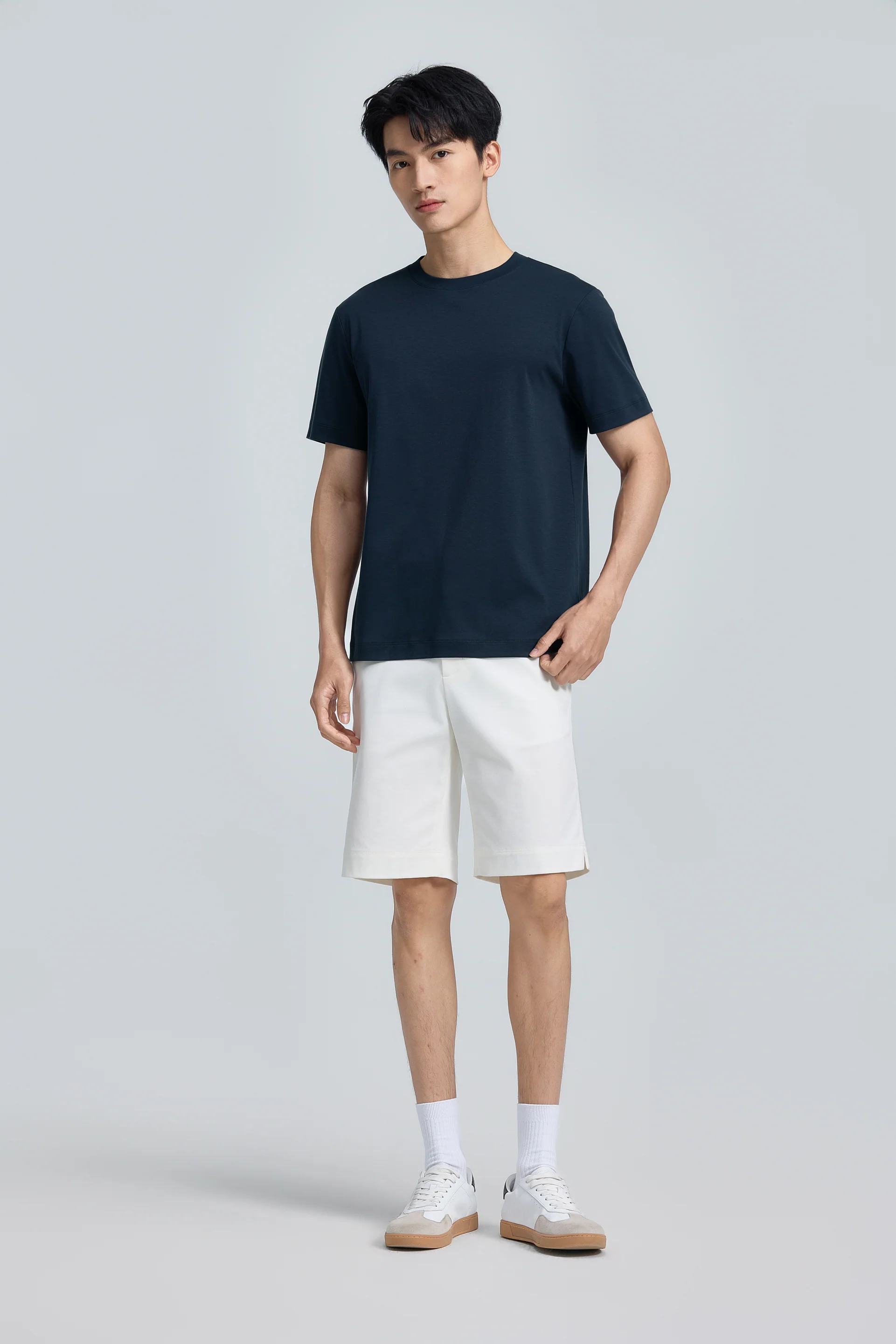 Cotton-Wool Crew Neck Slim Fit T-Shirt | Navy 14036N - Image 3