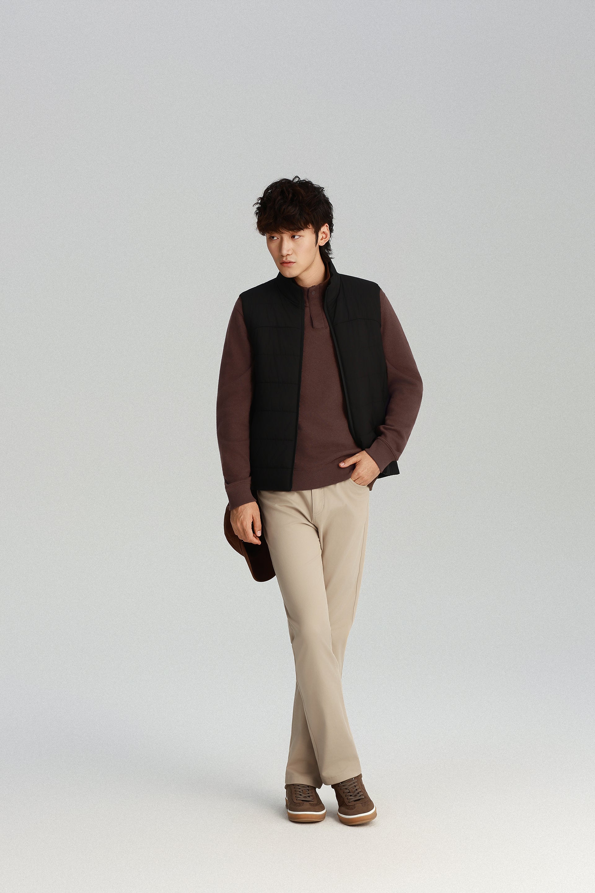 Cotton-Yak Quarter-Zip Ribbed Jacquard Sweater | Deep Brown VE3771 - Image 6