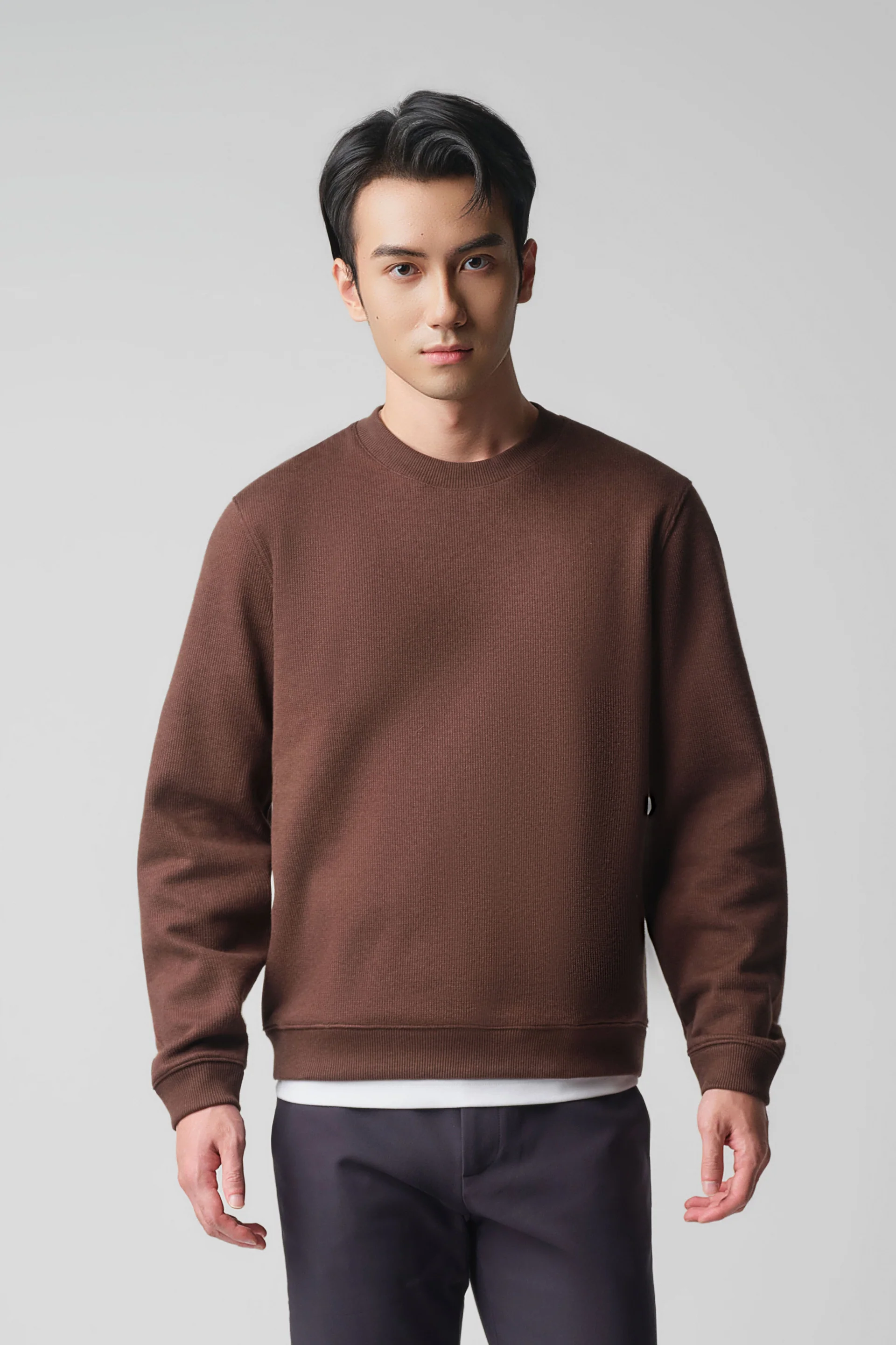 Cotton-Yak Ribbed Jacquard Crew Neck Sweater | Deep Brown VE3771