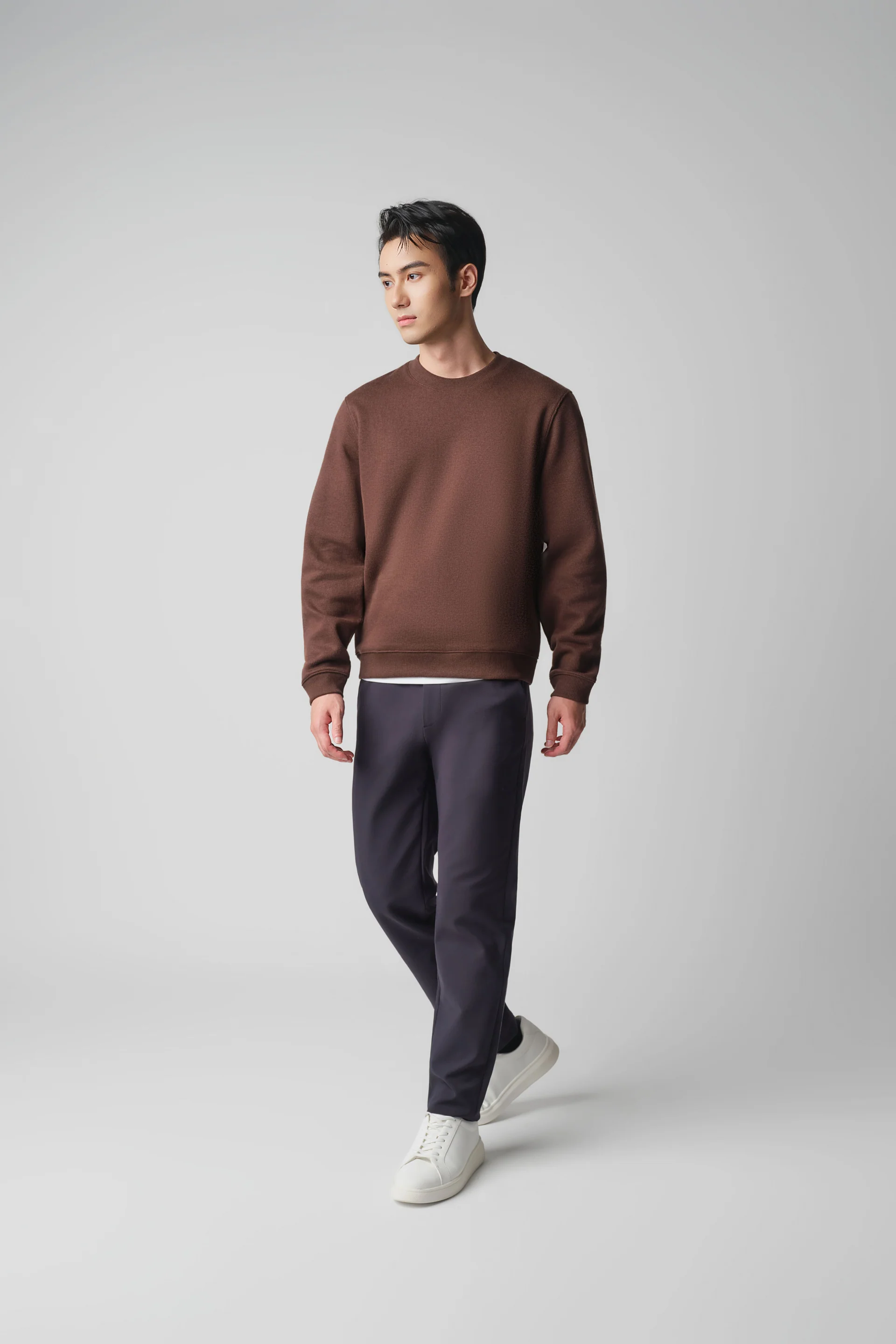 Cotton-Yak Ribbed Jacquard Crew Neck Sweater | Deep Brown VE3771 - Image 2