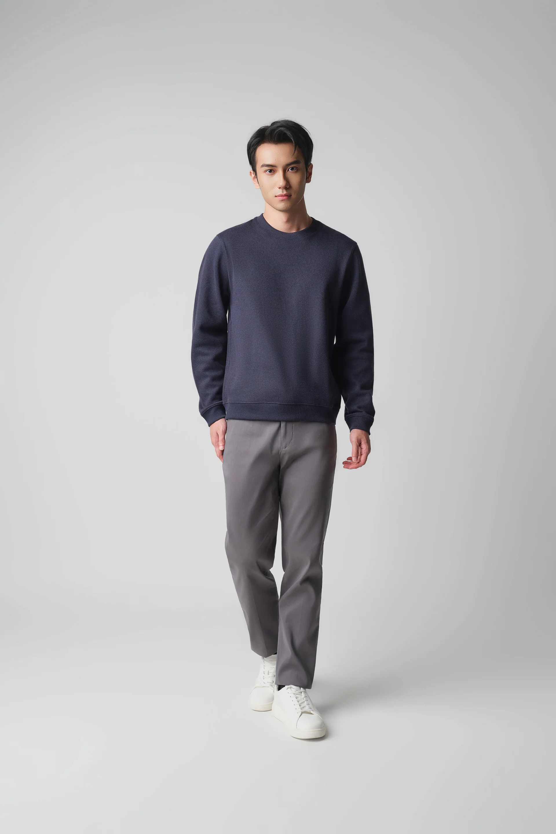 Cotton-Yak Ribbed Jacquard Crew Neck Sweater | Navy EB1244 - Image 2