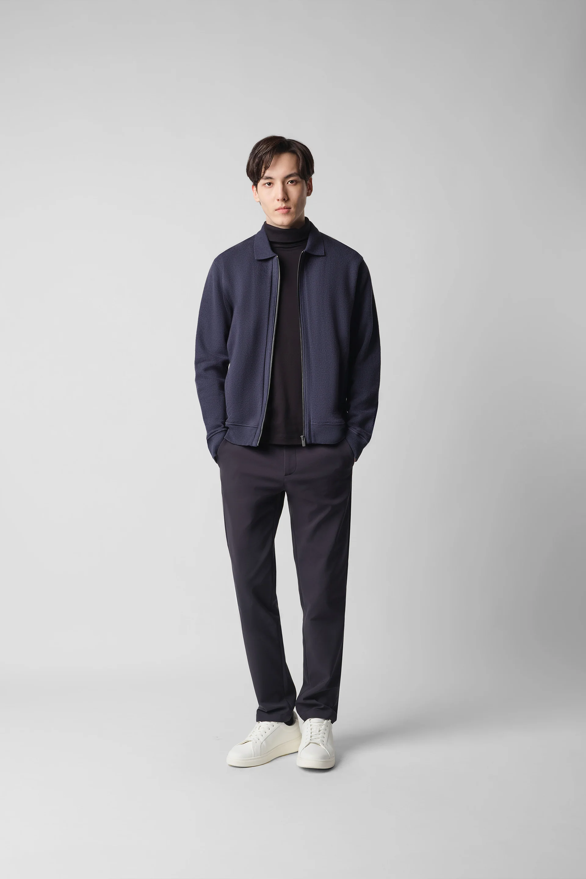 Cotton-Yak Ribbed Jacquard Full-Zip Jacket | Navy EB1244 - Image 7