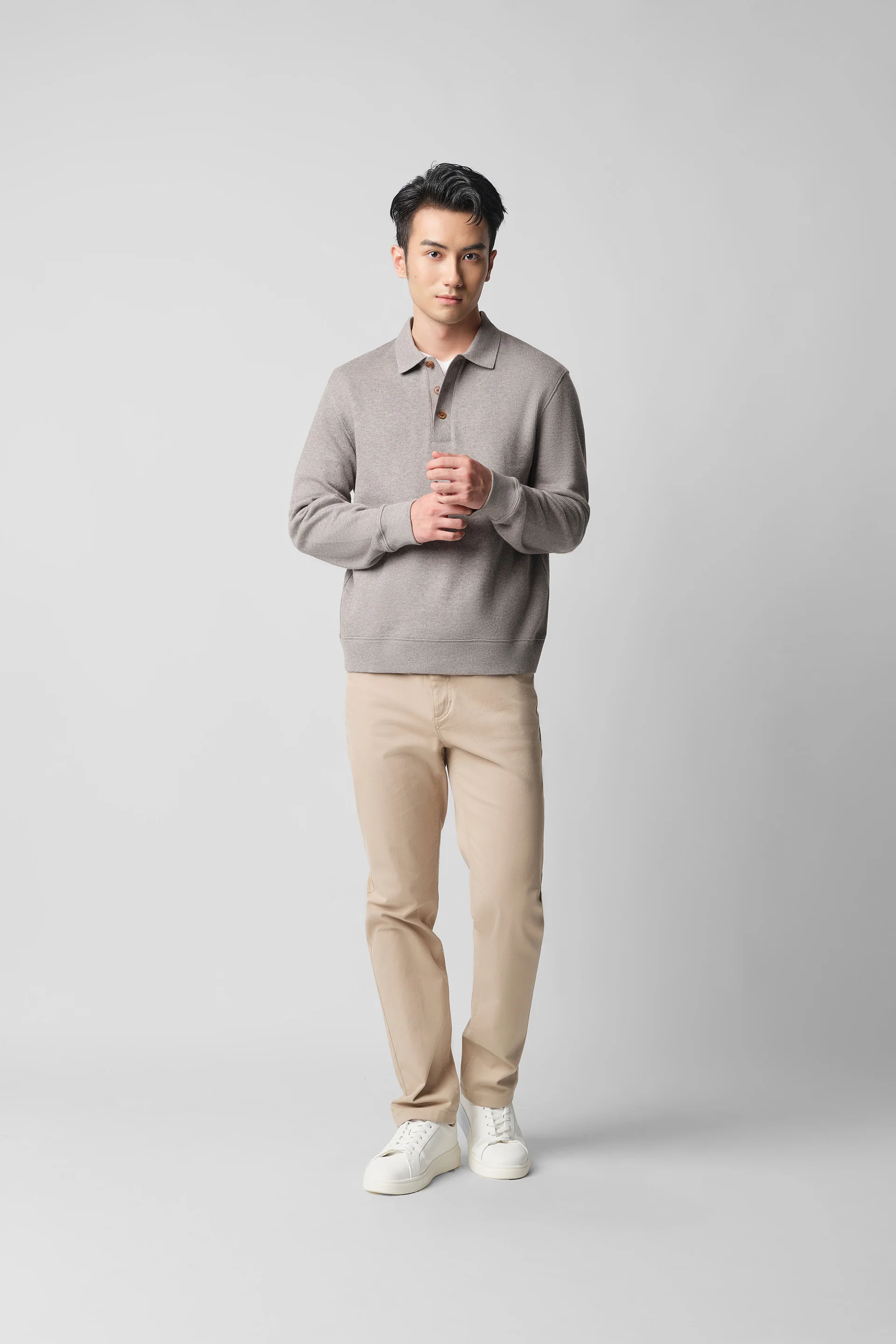 Cotton-Yak Ribbed Jacquard Polo Sweater | Grey VE3874 - Image 6