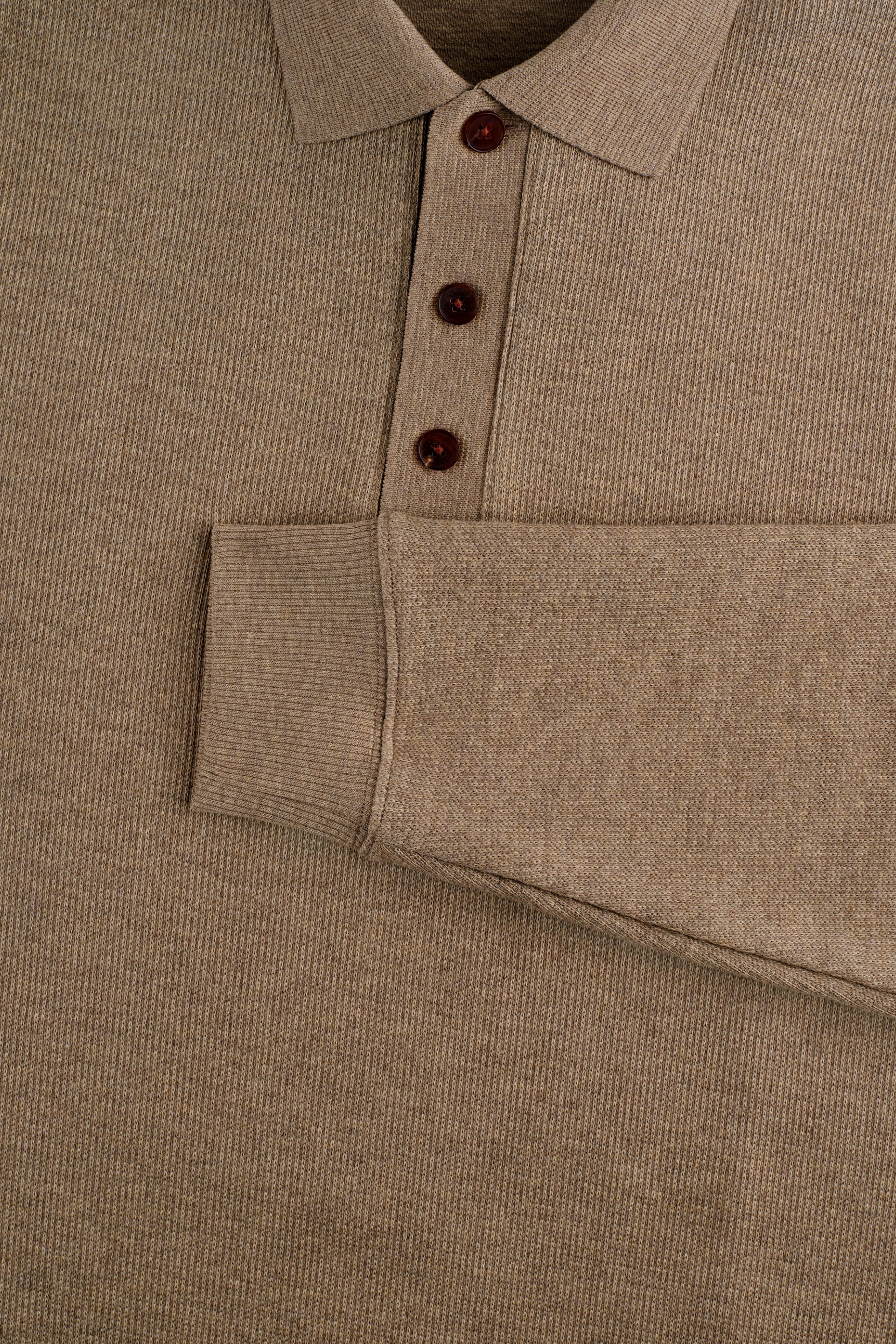 Cotton-Yak Ribbed Jacquard Polo Sweater | Taupe Khaki VE3083 - Image 4