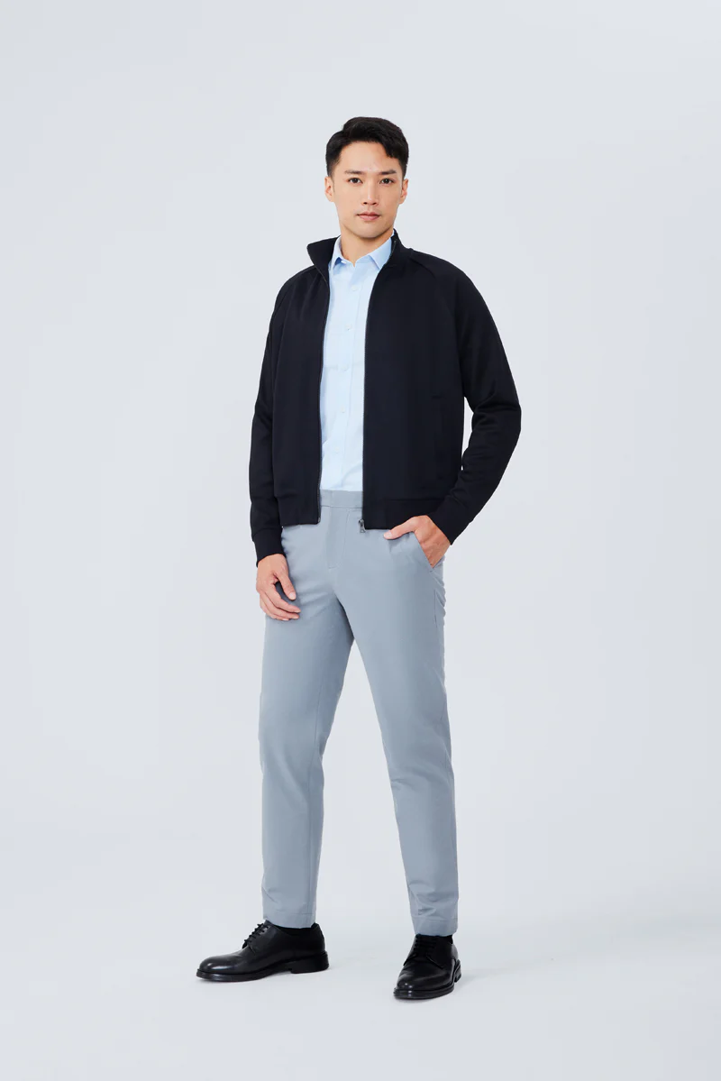 CottonSTRETCH Stand Collar Knit Jacket | Black BKFD01 - Image 3