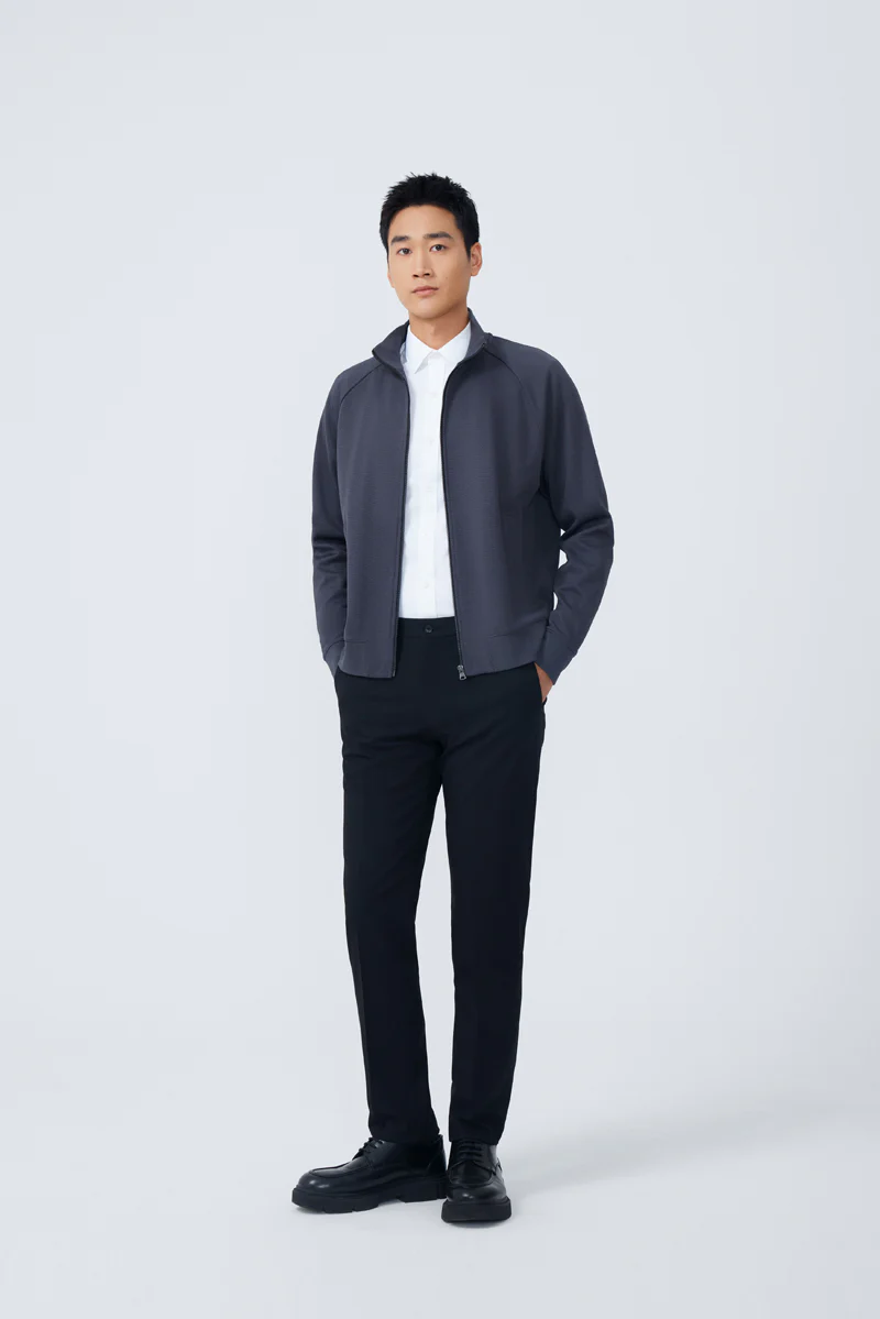 CottonSTRETCH Stand Collar Knit Jacket | Dark Grey GYE161 - Image 3