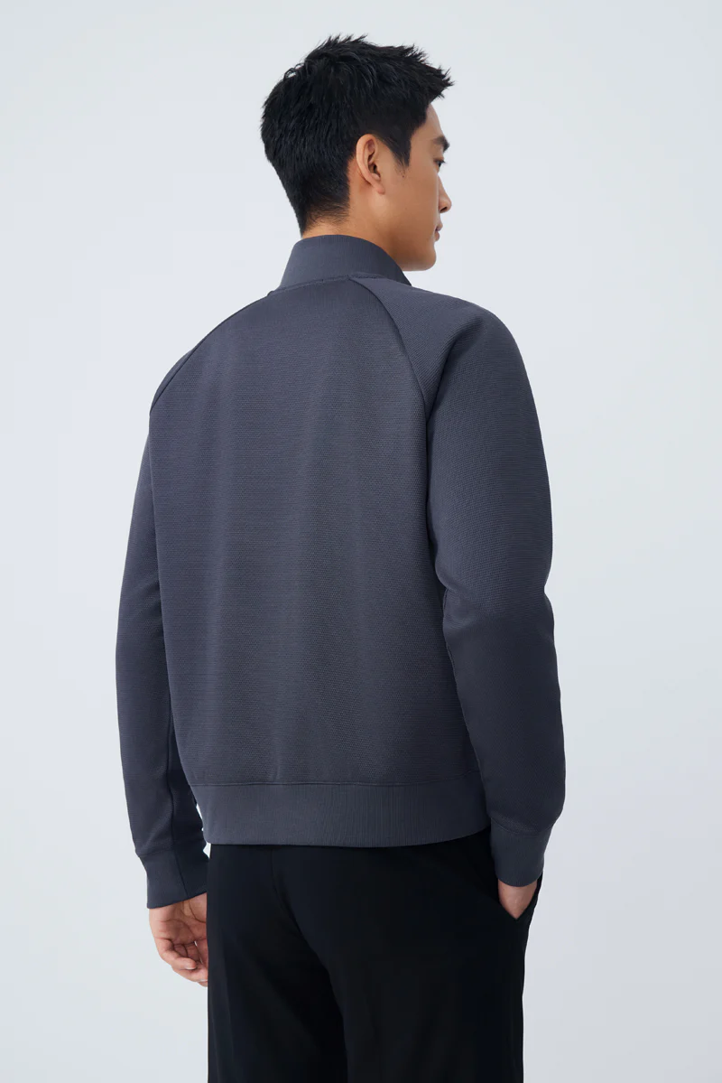 CottonSTRETCH Stand Collar Knit Jacket | Dark Grey GYE161 - Image 4