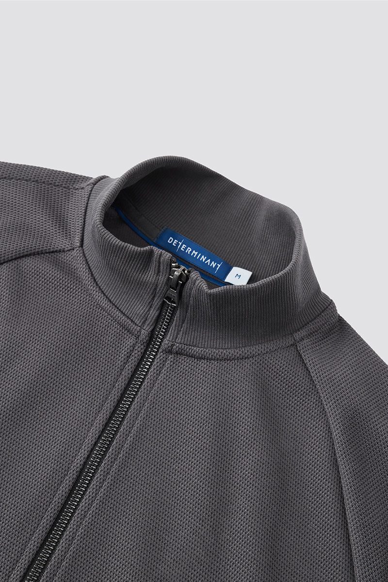 CottonSTRETCH Stand Collar Knit Jacket | Dark Grey GYE161 - Image 6
