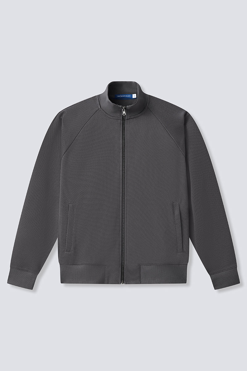 CottonSTRETCH Stand Collar Knit Jacket | Dark Grey GYE161 - Image 9