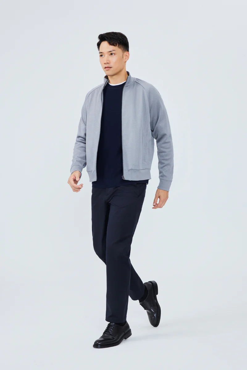 CottonSTRETCH Stand Collar Knit Jacket | Grey GYE144 - Image 3