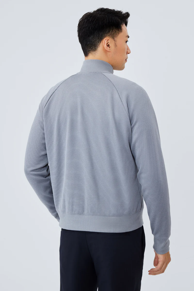 CottonSTRETCH Stand Collar Knit Jacket | Grey GYE144 - Image 4