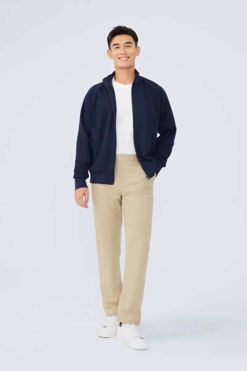 CottonSTRETCH Stand Collar Knit Jacket | Navy NNY096 - Image 3