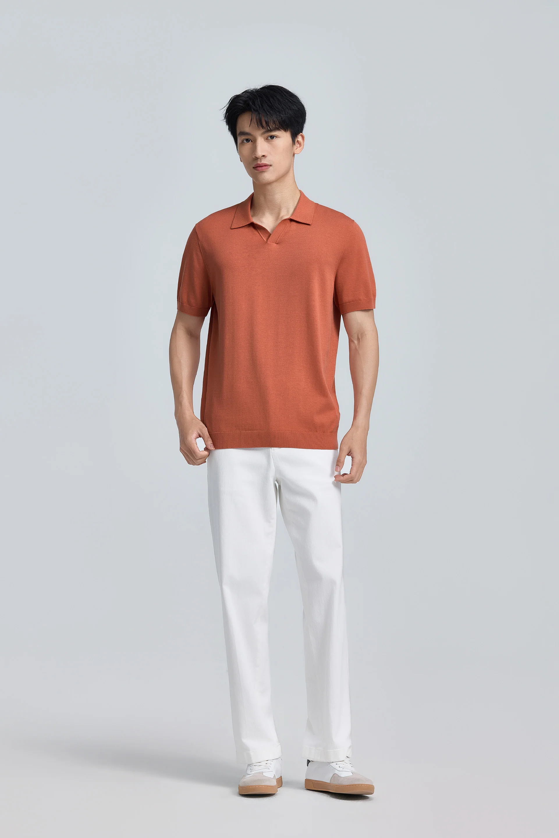 Flat-Knit Buttonless Sweater Polo | Orange Rust PT1447 - Image 5