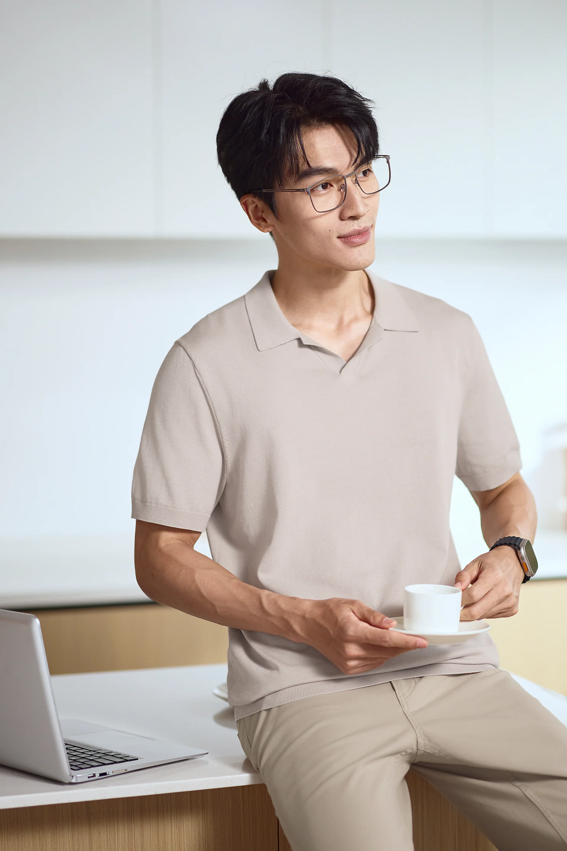 Flat-Knit Buttonless Sweater Polo | Silver Grey PT1400 - Image 3