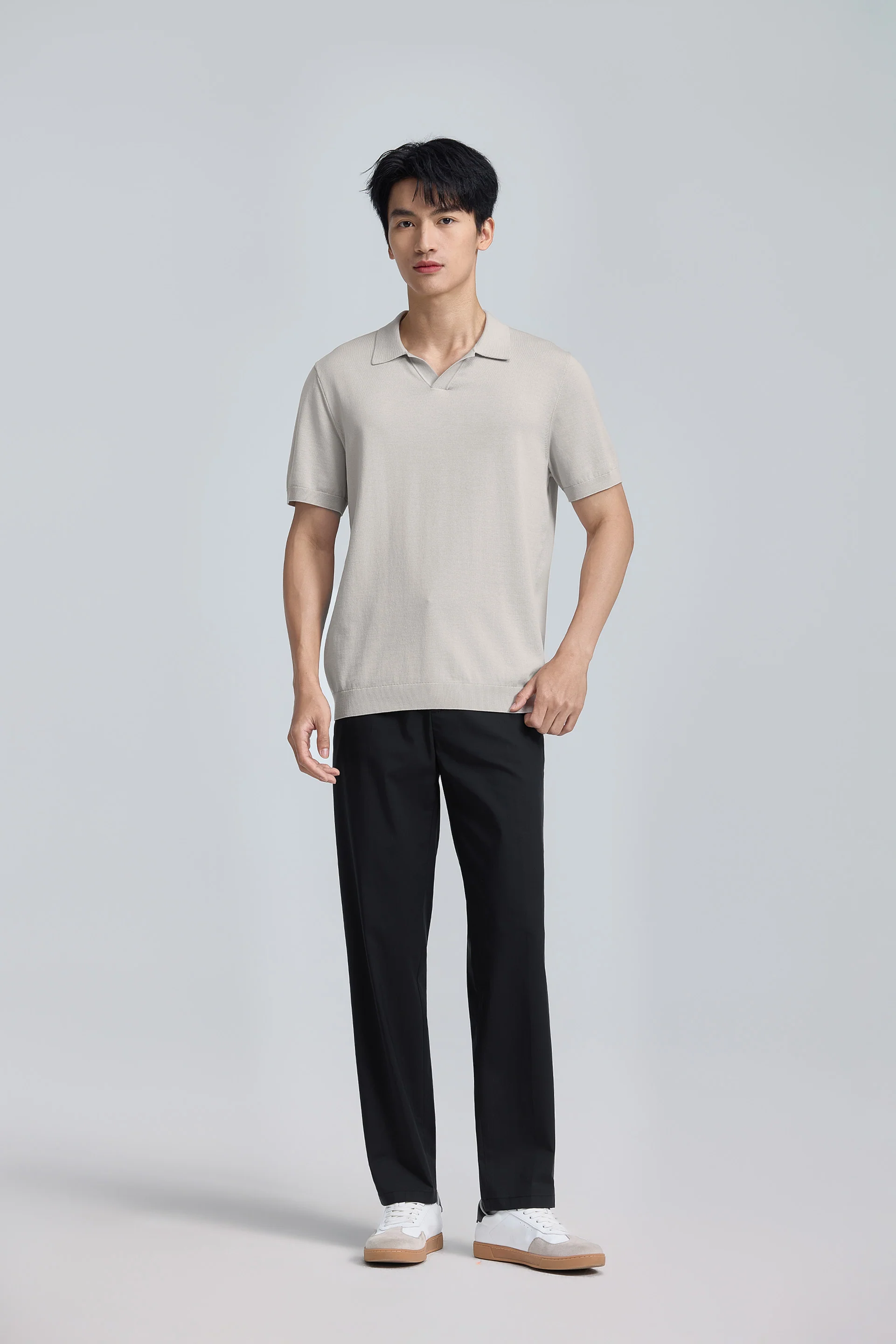 Flat-Knit Buttonless Sweater Polo | Silver Grey PT1400 - Image 5
