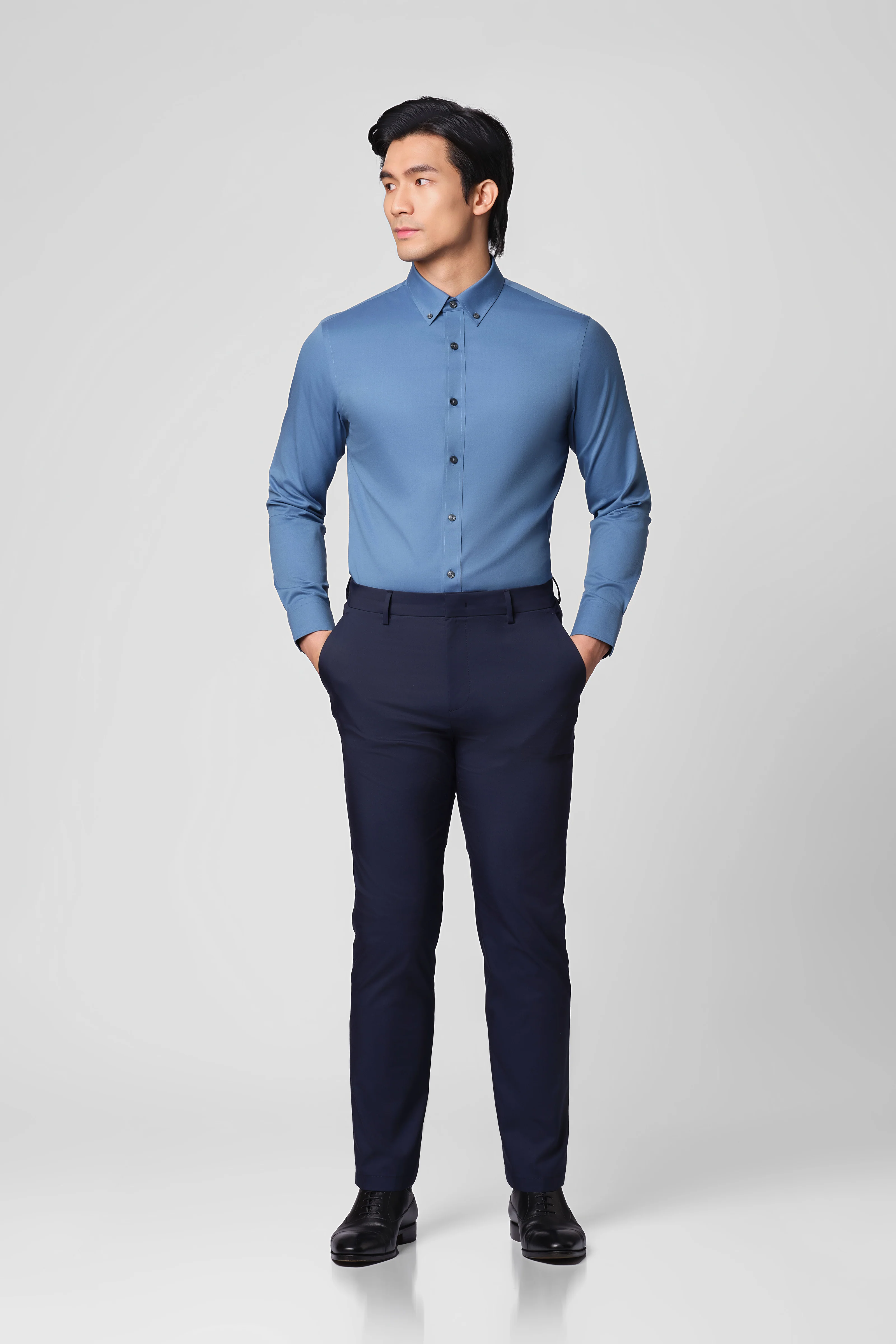 “Frozen in Tones” Waterless Dye Button-Down Dress Shirt | Permafrost Blue 22812N - Image 2