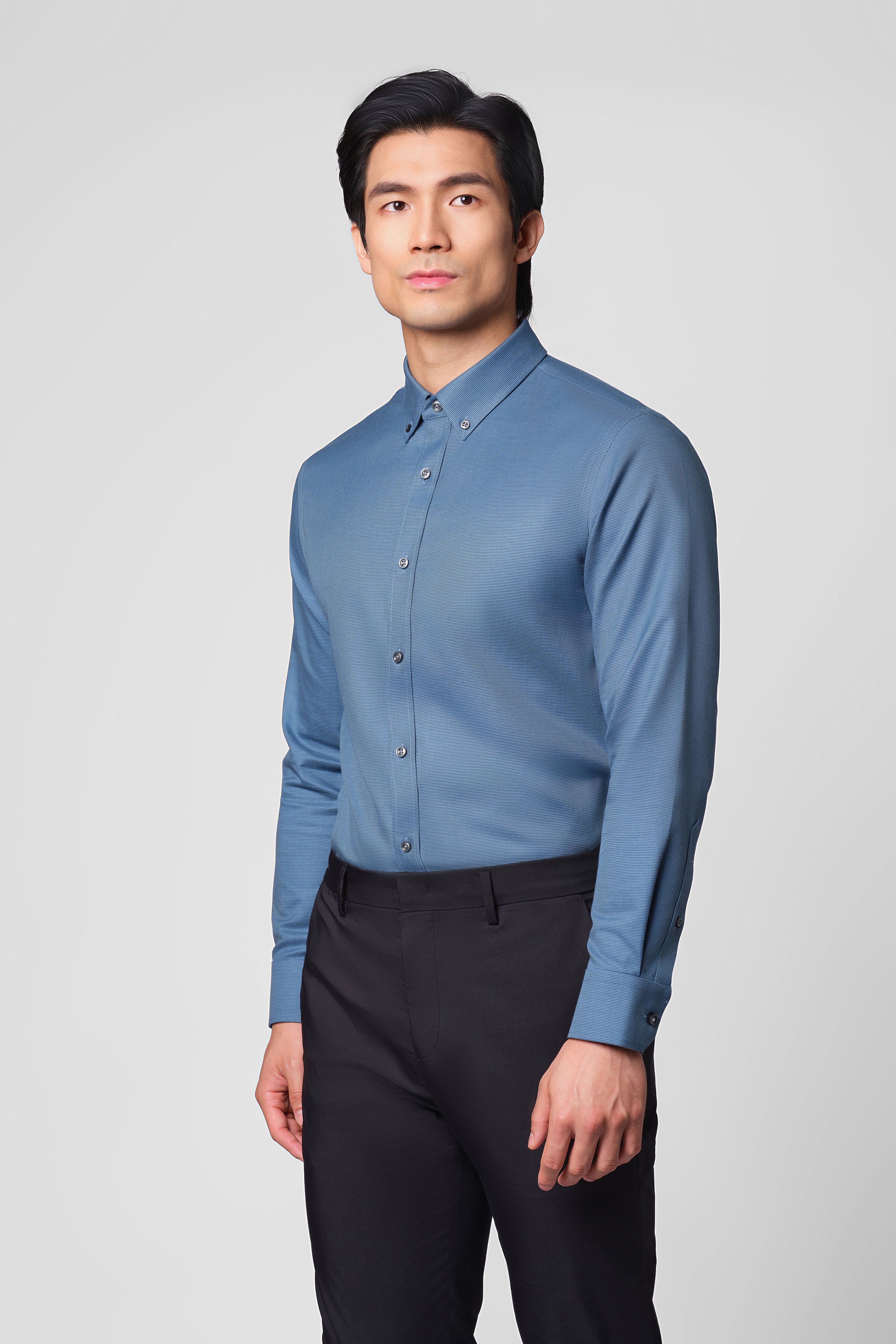 “Frozen in Tones” Waterless Dye Button-Down Dress Shirt | Slate Grid 22818N - Image 2