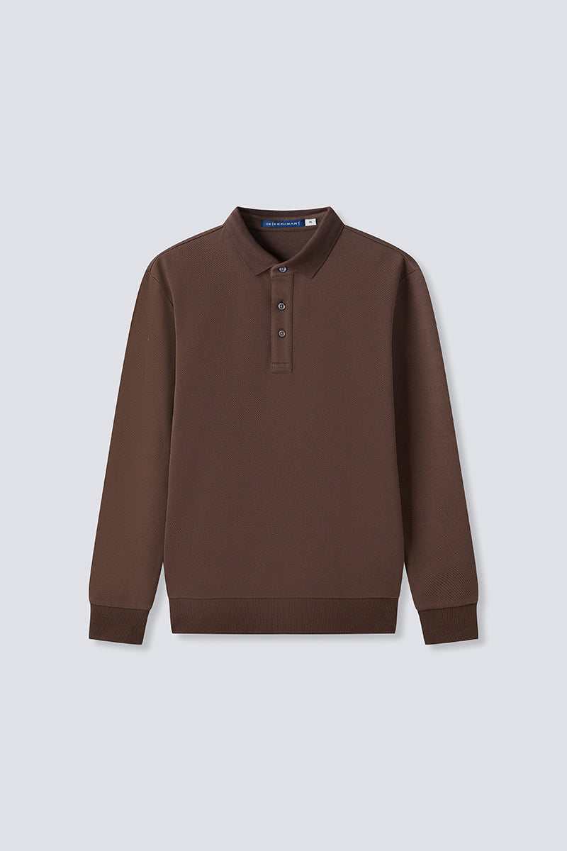 HeatGuard Jacquard Long Sleeve Polo | Brown BRE054 - Image 10