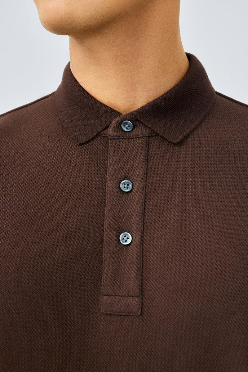 HeatGuard Jacquard Long Sleeve Polo | Brown BRE054 - Image 2