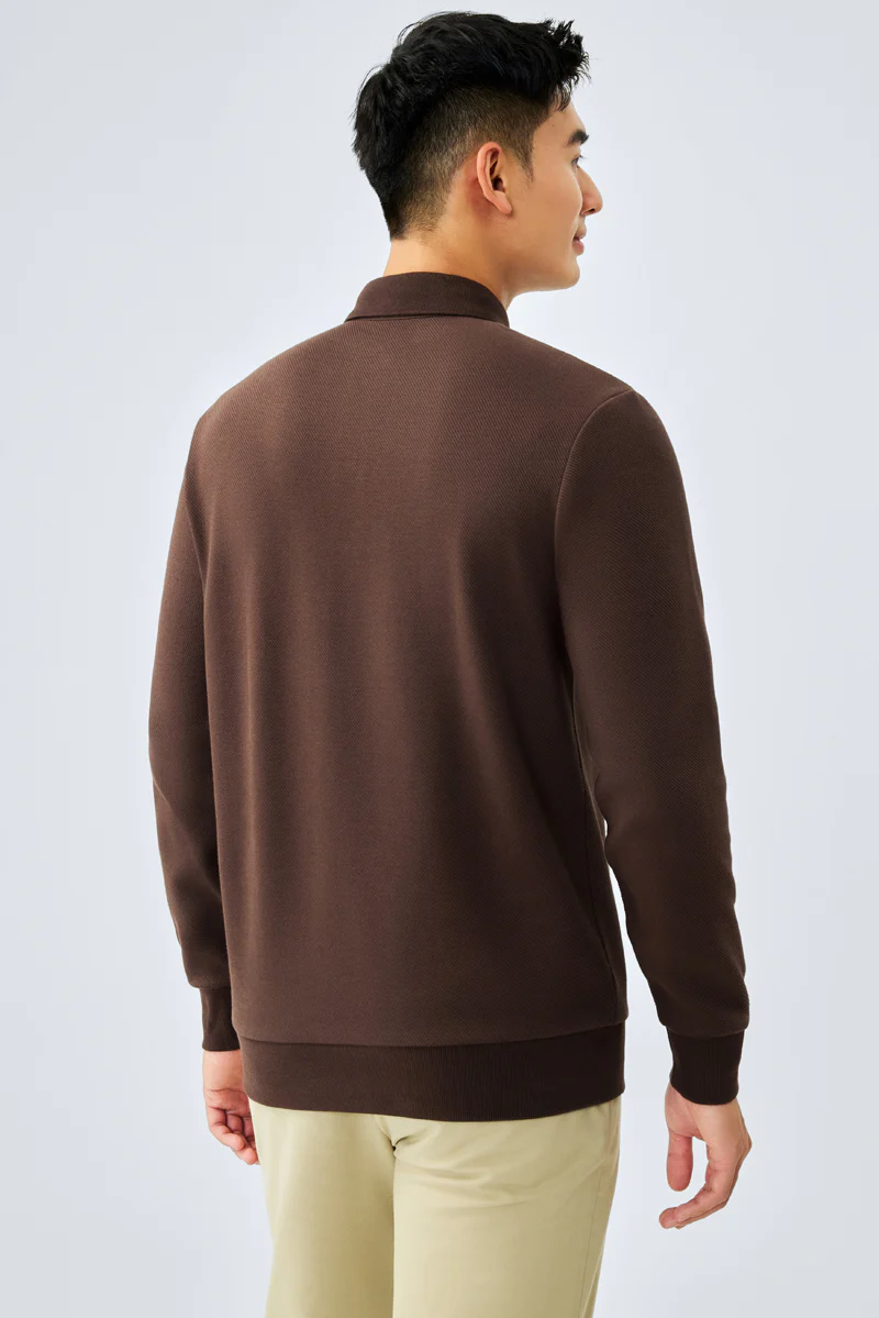 HeatGuard Jacquard Long Sleeve Polo | Brown BRE054 - Image 4