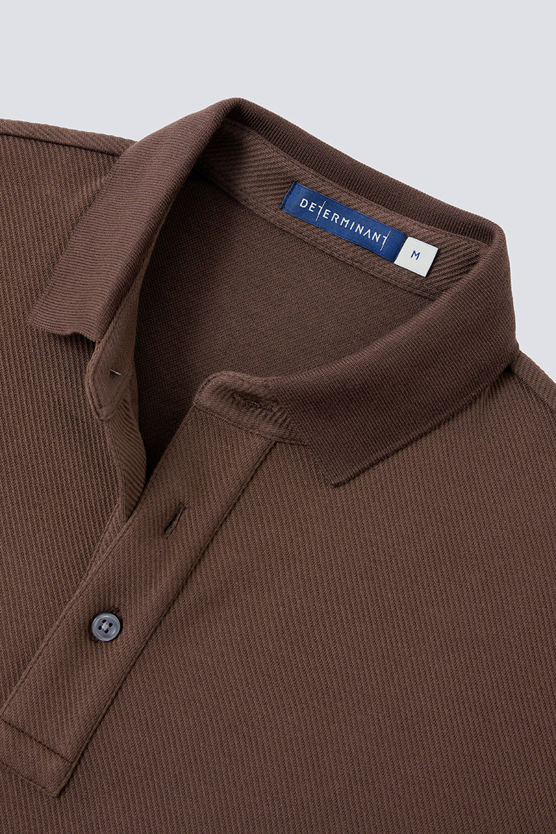 HeatGuard Jacquard Long Sleeve Polo | Brown BRE054 - Image 6