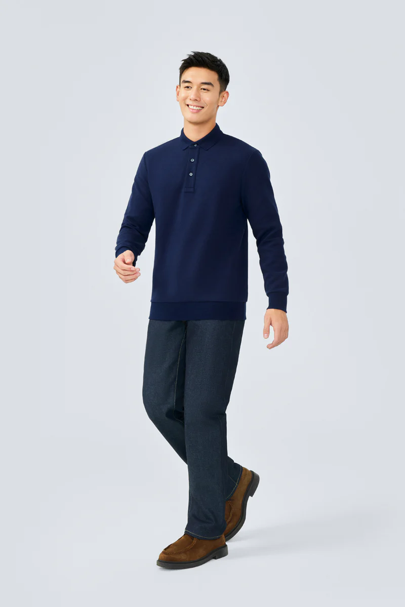 HeatGuard Jacquard Long Sleeve Polo | Navy NNY096 - Image 3