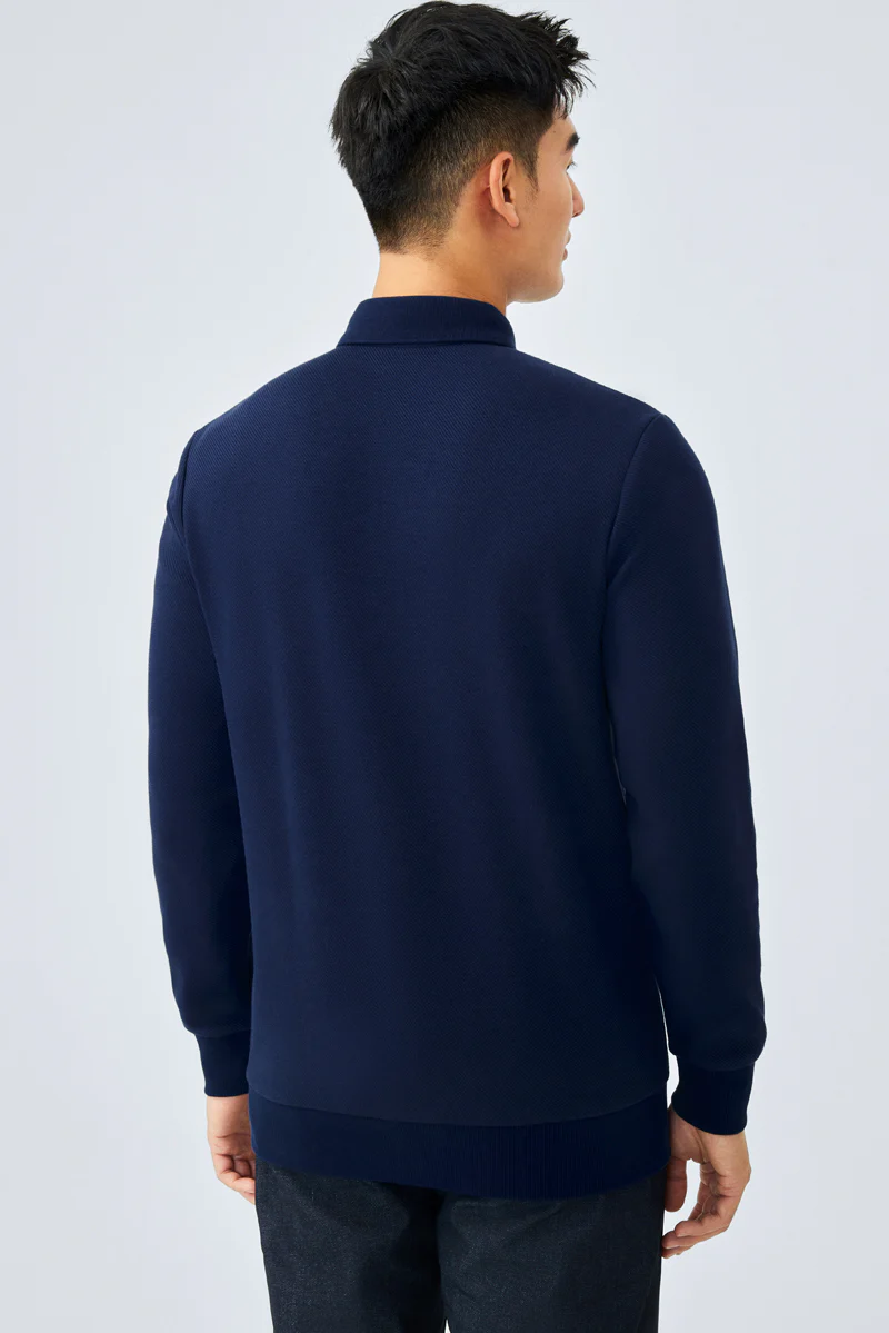HeatGuard Jacquard Long Sleeve Polo | Navy NNY096 - Image 4
