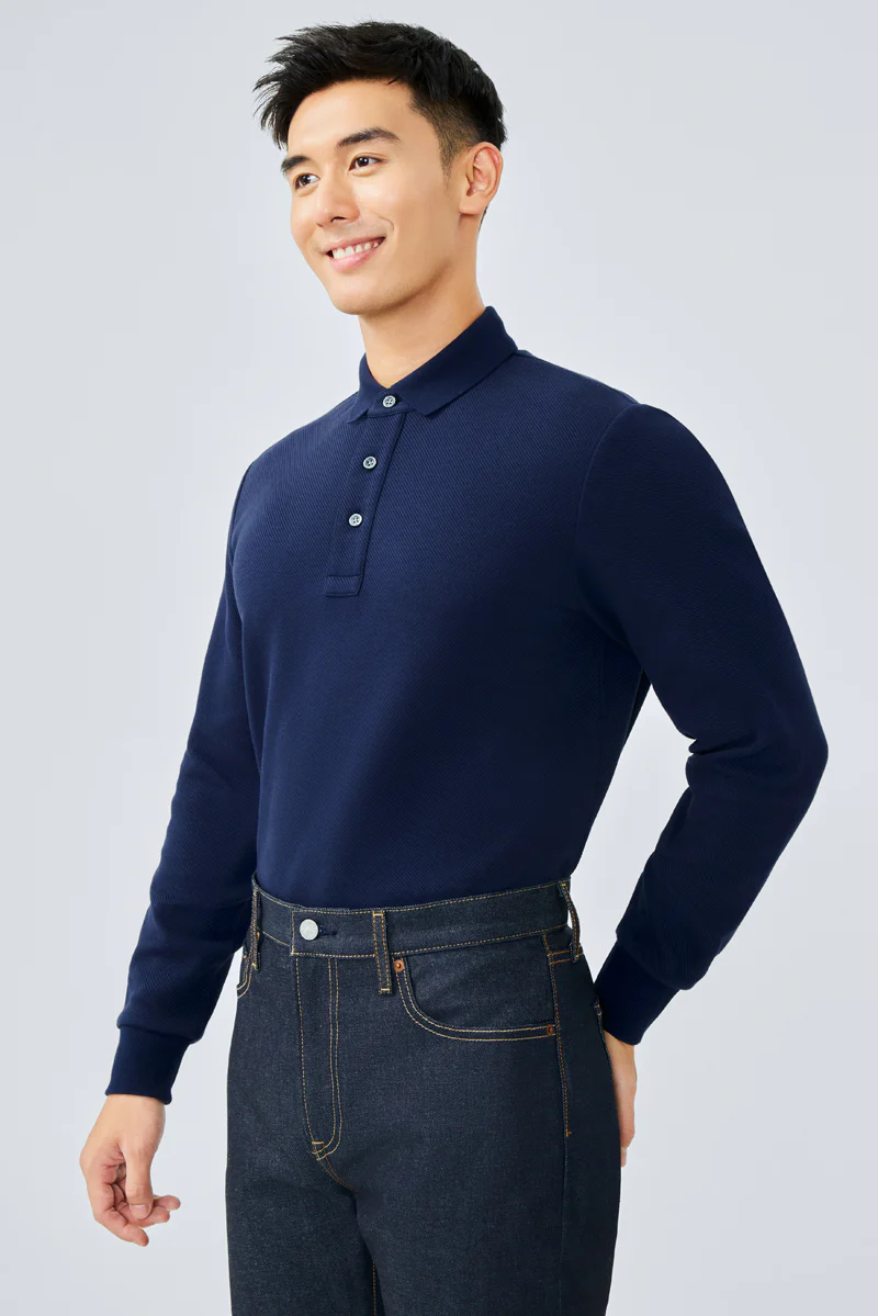 HeatGuard Jacquard Long Sleeve Polo | Navy NNY096 - Image 5