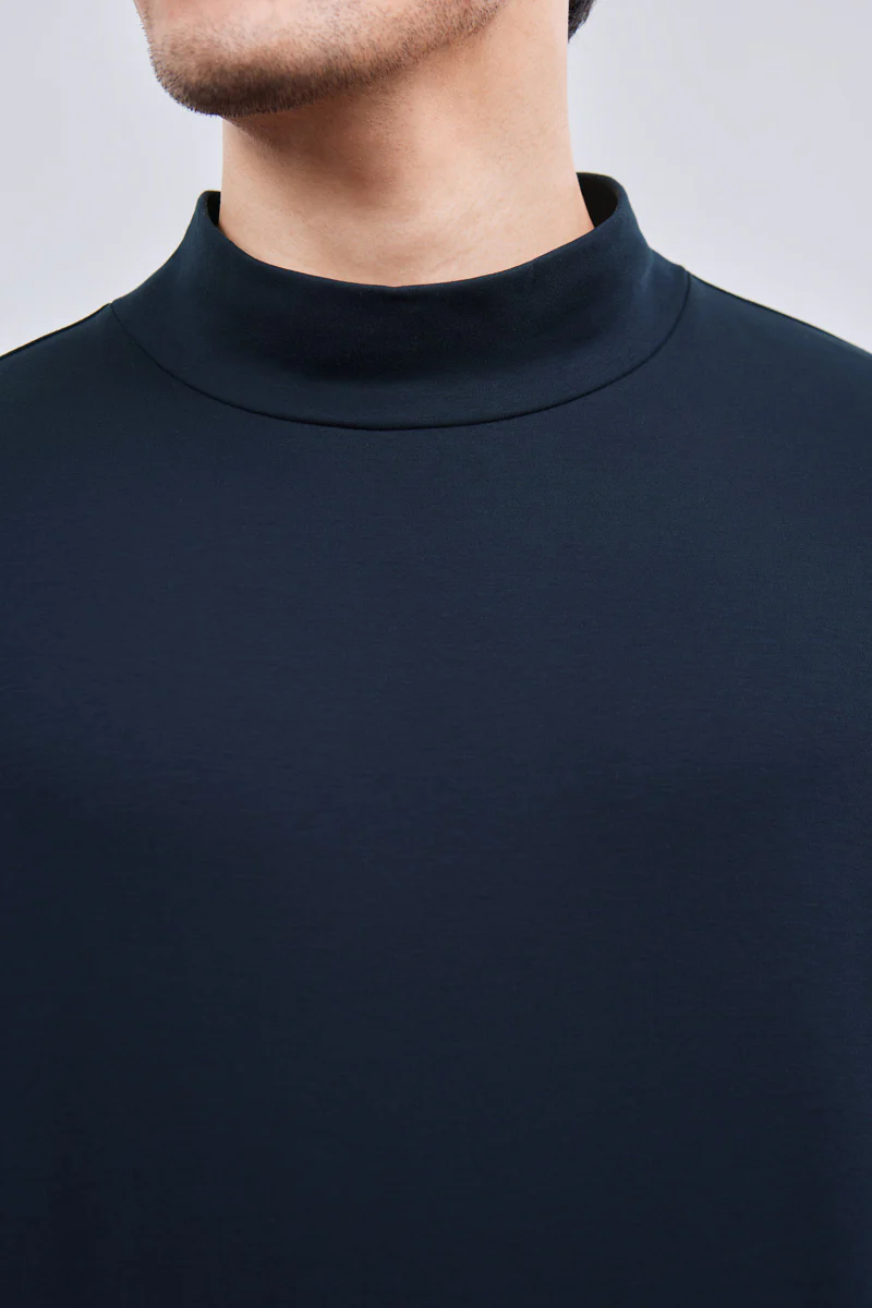 HeatGuard Mock Neck Long Sleeve T-Shirt | Navy NNY096 - Image 2