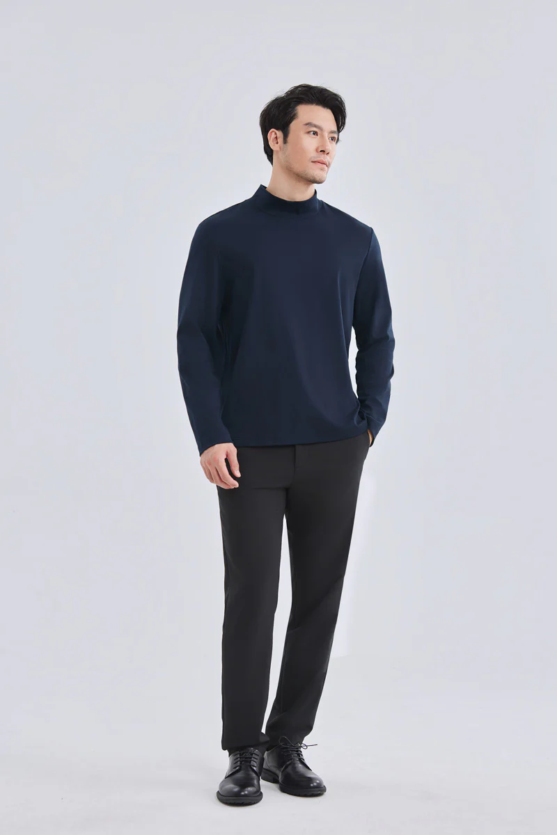HeatGuard Mock Neck Long Sleeve T-Shirt | Navy NNY096 - Image 3