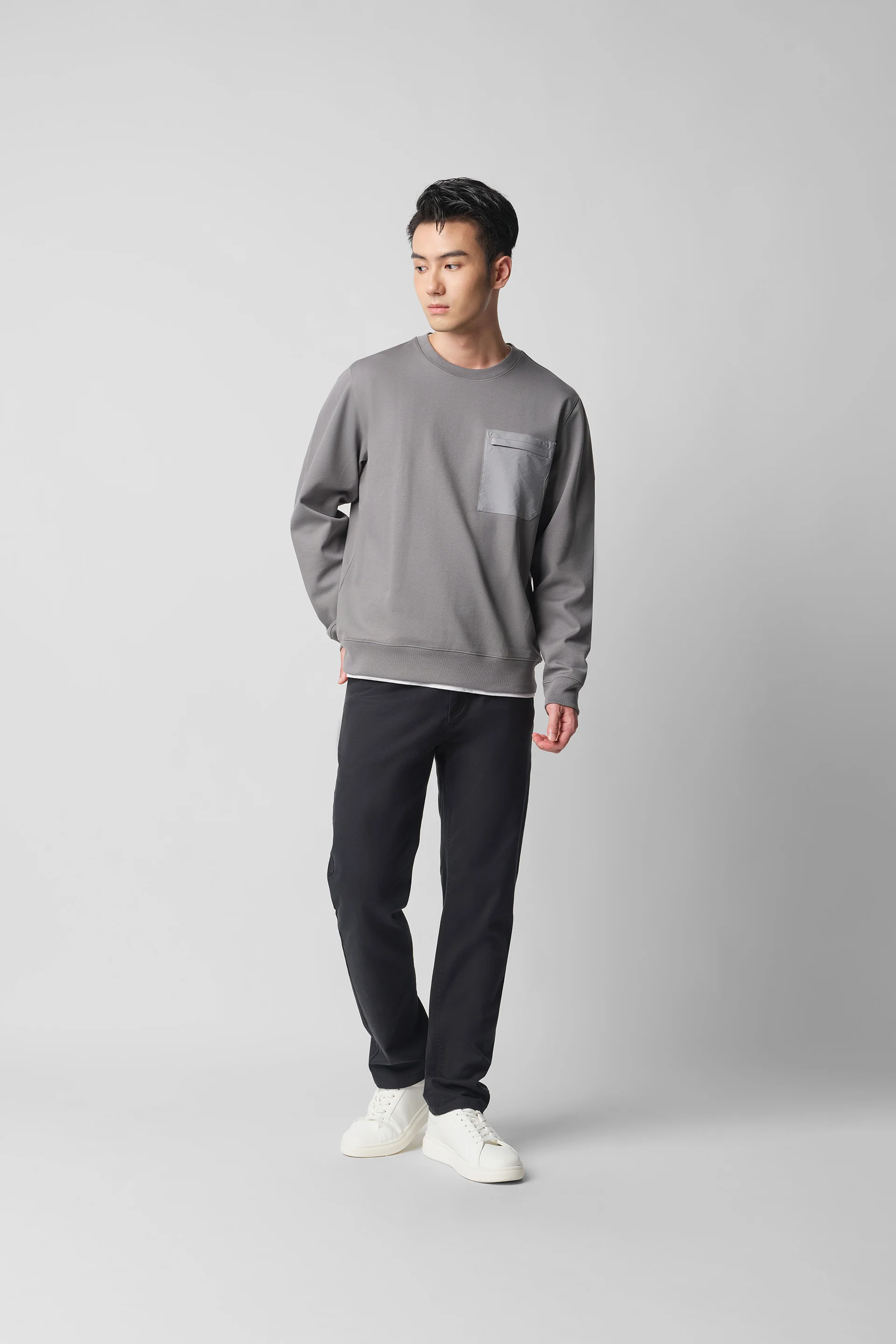 HeatGuard Twill Jacquard Patch Pocket Sweatshirt | Grey GYE145 - Image 6