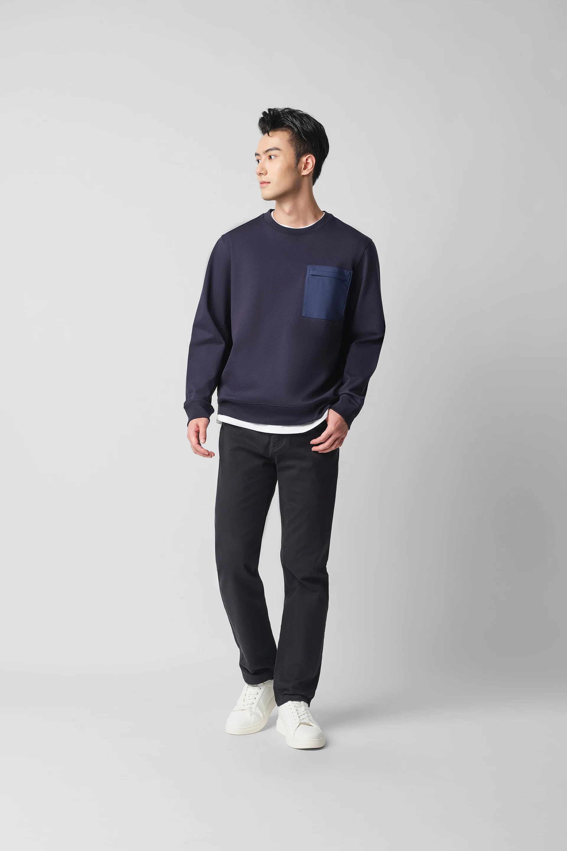 HeatGuard Twill Jacquard Patch Pocket Sweatshirt | Navy NNY096 - Image 6