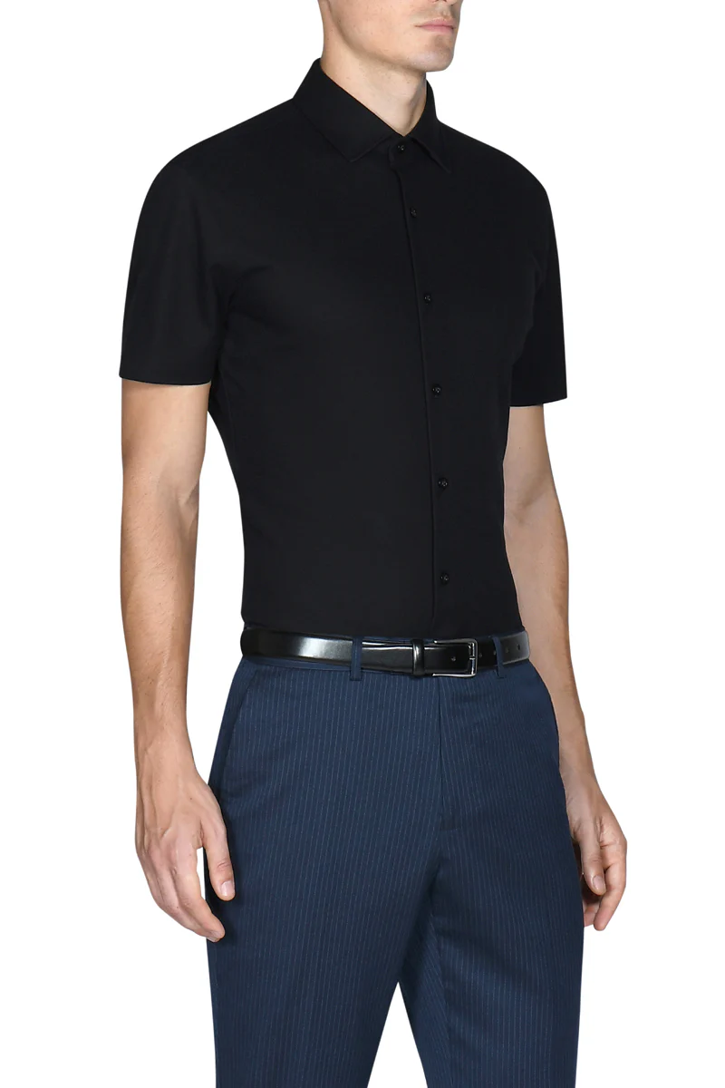 Knit Short Sleeve Smart Shirt | Black BKFD01 - Image 3