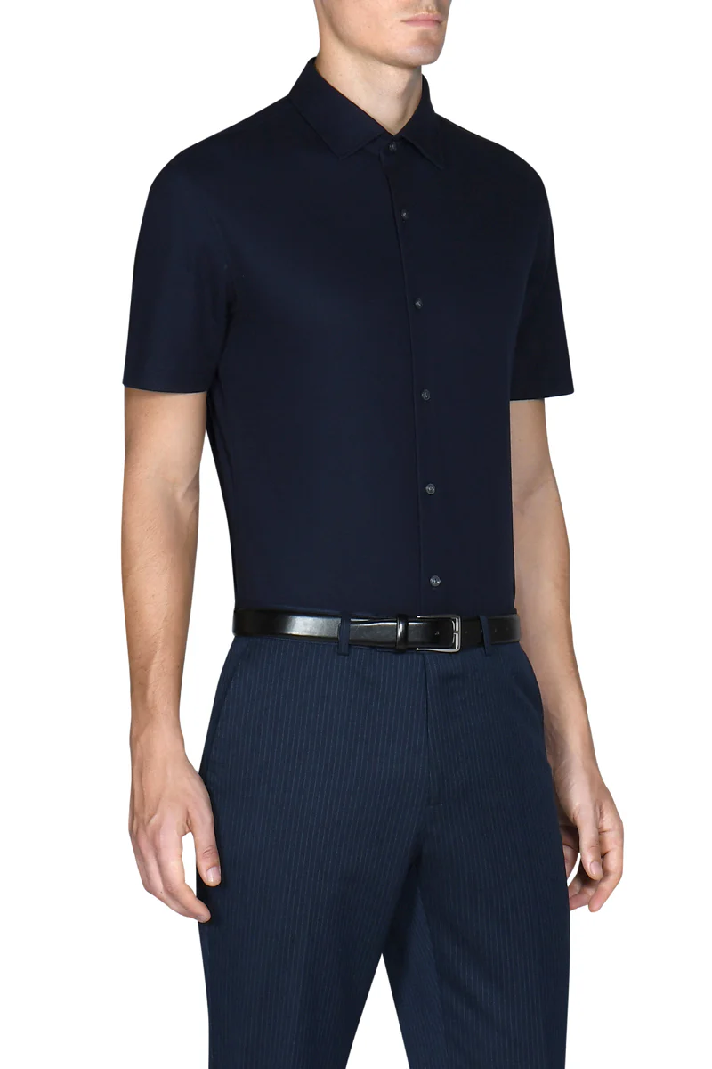 Knit Short Sleeve Smart Shirt | Navy NNY096 - Image 3